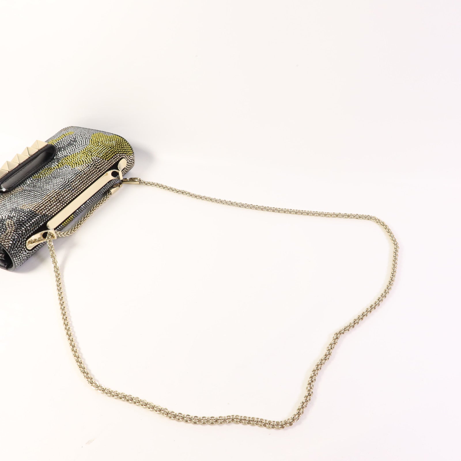 Valentino 牛皮皮革/水晶Shoulder Bag金扣鏈帶肩背袋