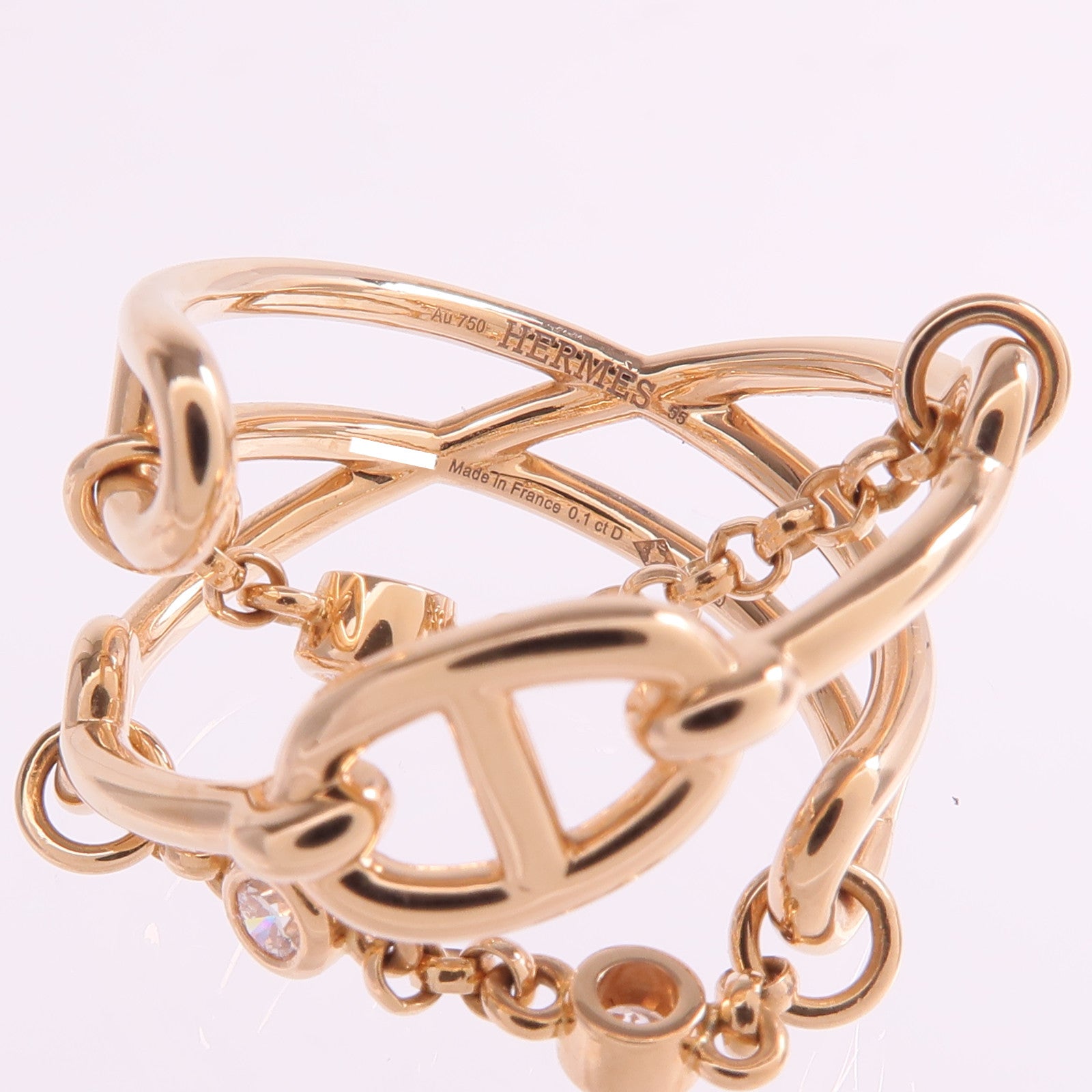 HERMES 18K玫瑰金Bague Chaine D'Ancre Chaos Medium Model鑽石戒指Hermes#55/US#6.25
