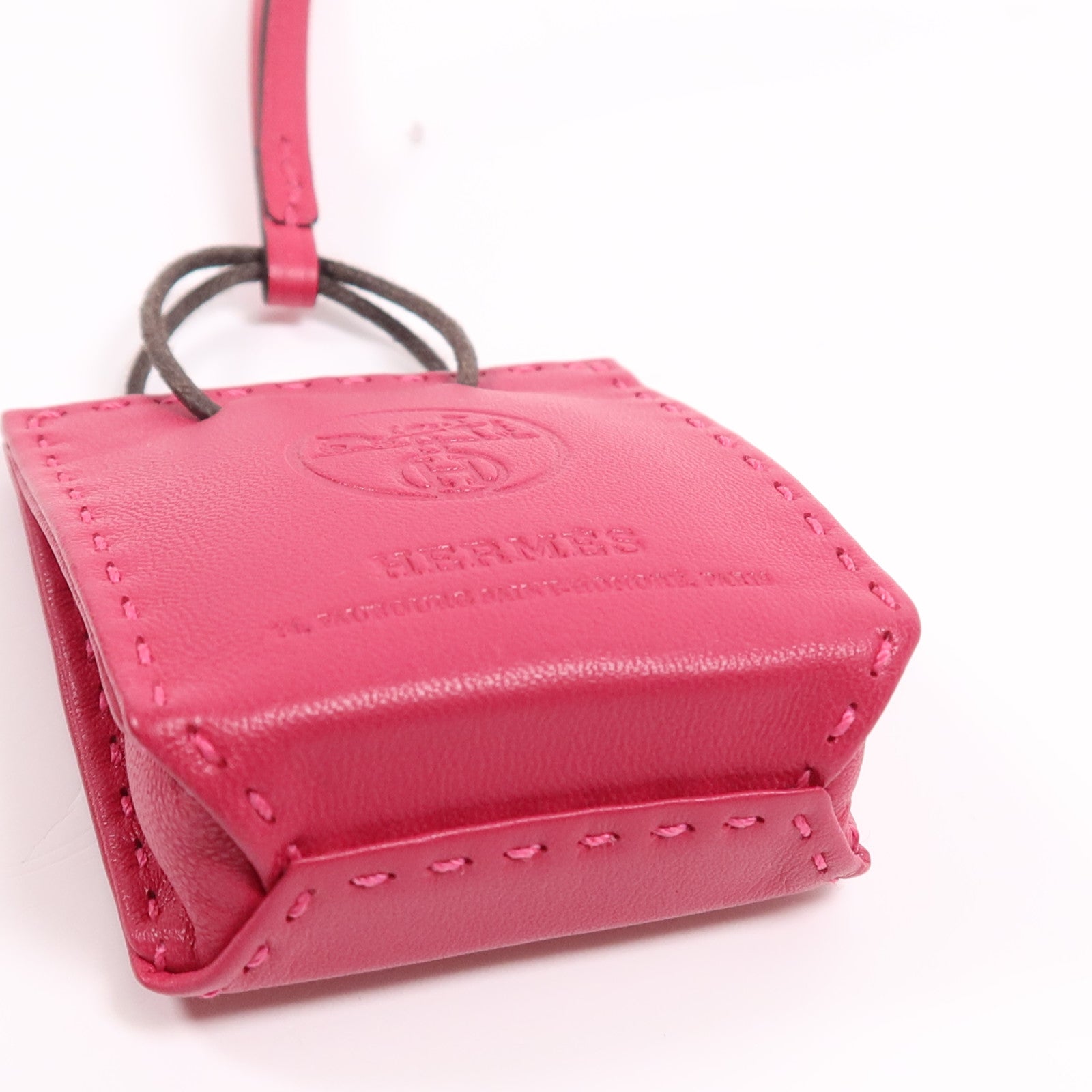 HERMES Milo皮革Paper Bag Charm掛飾Rosa Mexicano