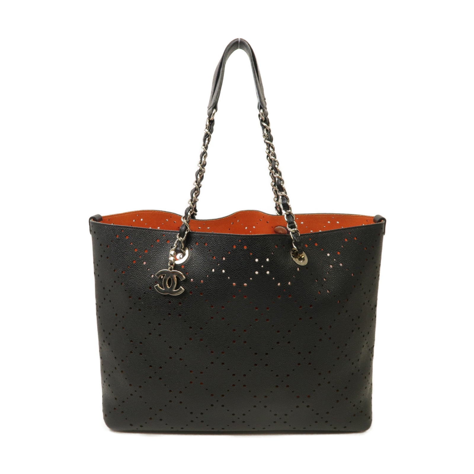 CHANEL 【激減優惠】Caviar皮革Shoulder Tote銀扣肩背袋黑色