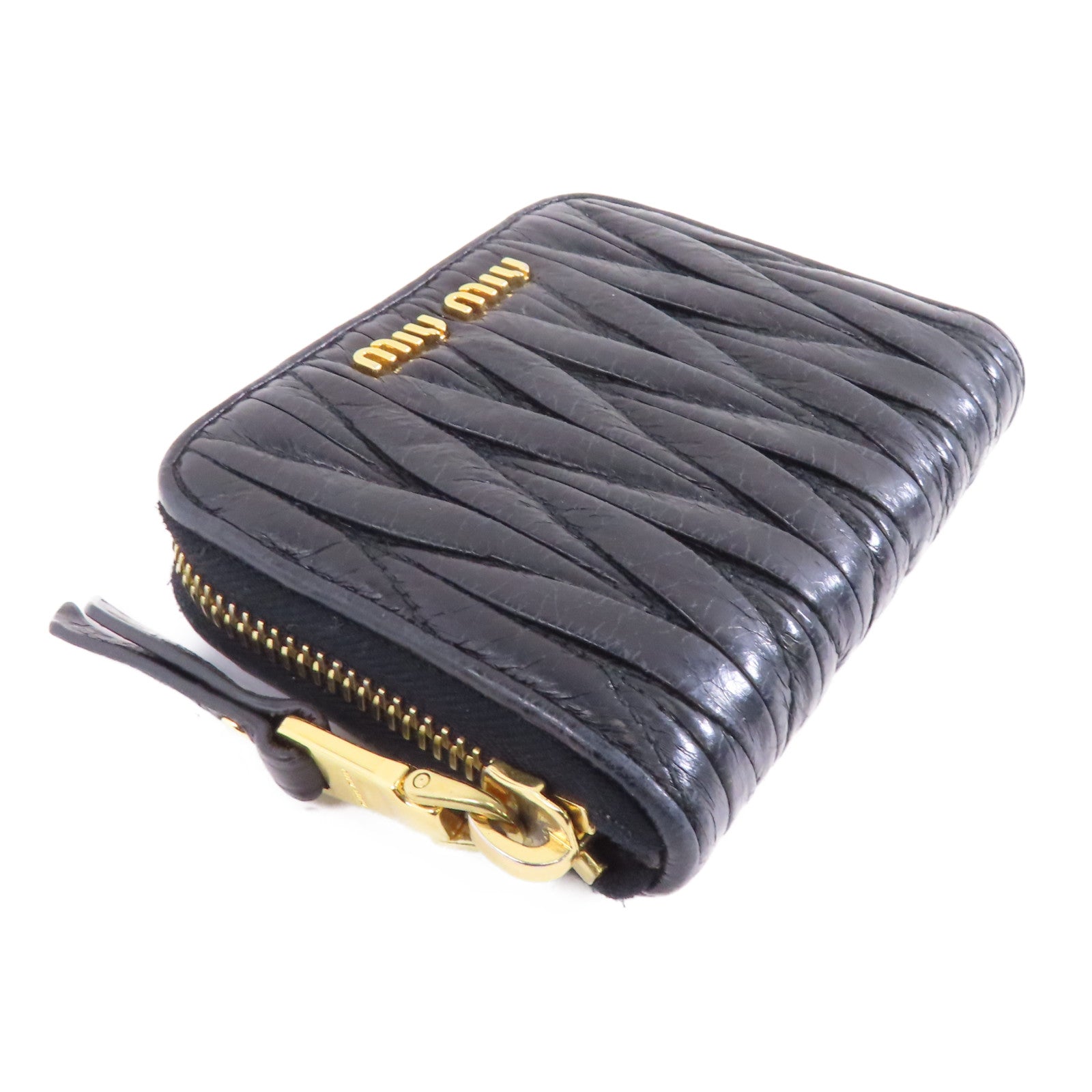 Miu Miu 【激減優惠】羊皮皮革Zipped Wallet金扣錢包黑色