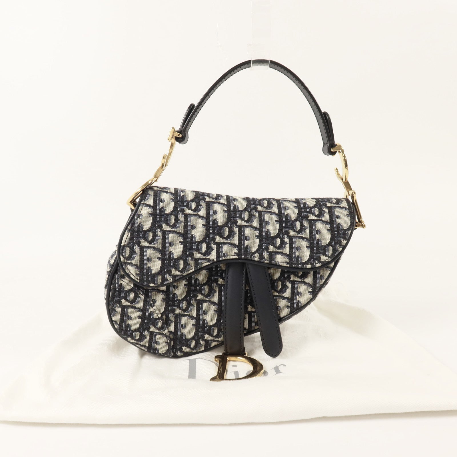 Dior Oblique帆布Mini Saddle金扣手挽袋