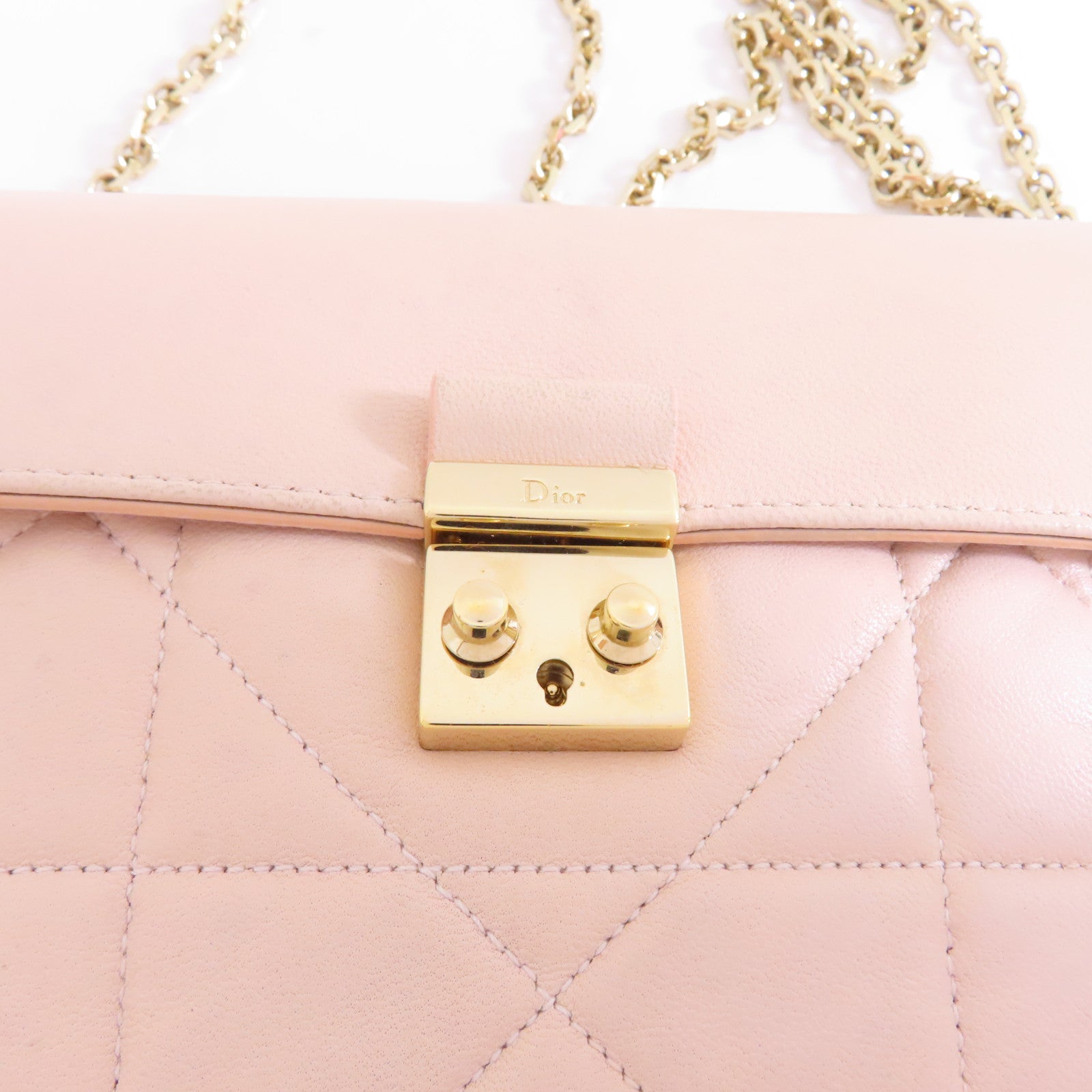 Dior 羊皮皮革Miss Dior Shoulder Bag金扣鏈手挽肩背兩用袋粉紅色