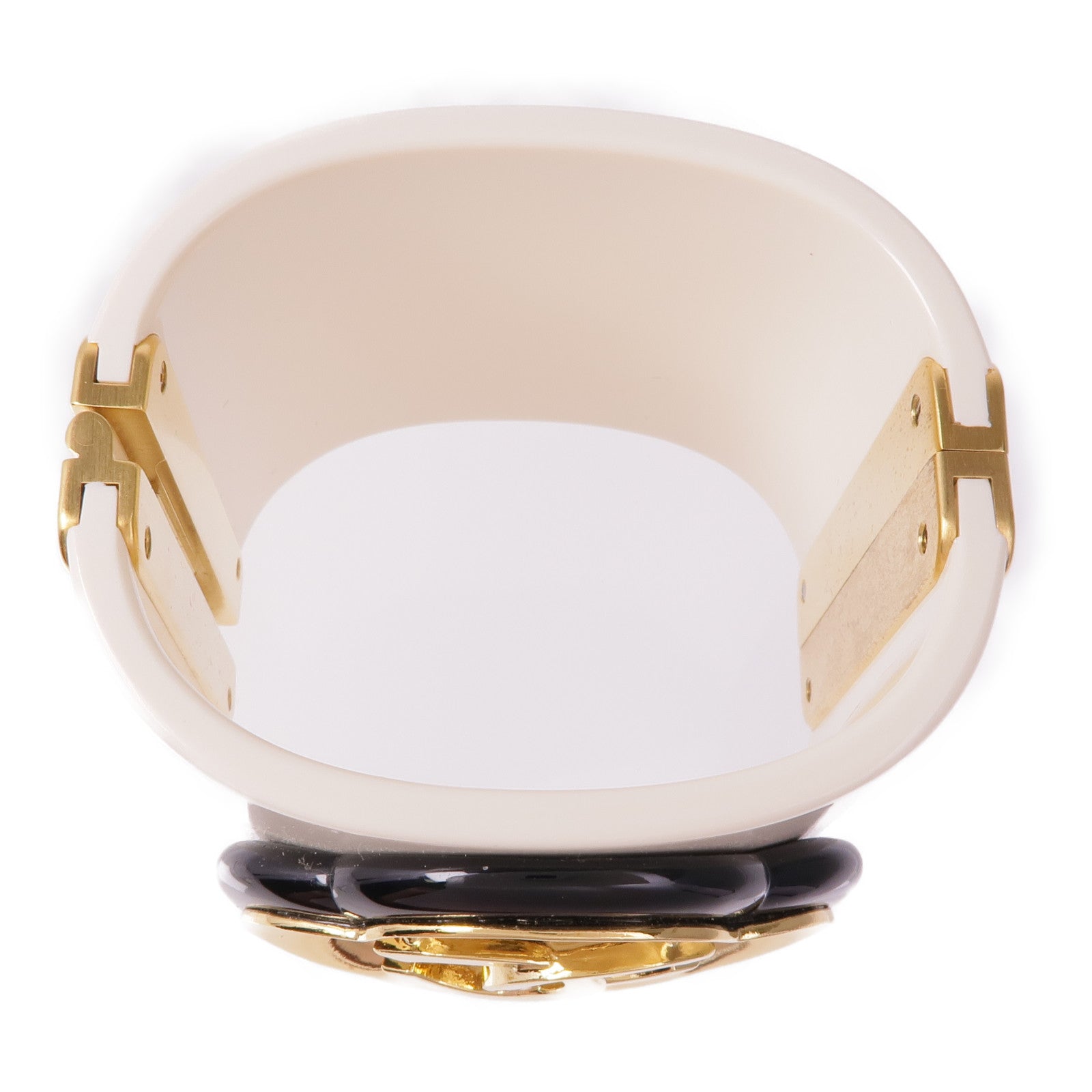 CHANEL PVC/金屬Camellia Cuff Bangle手鐲
