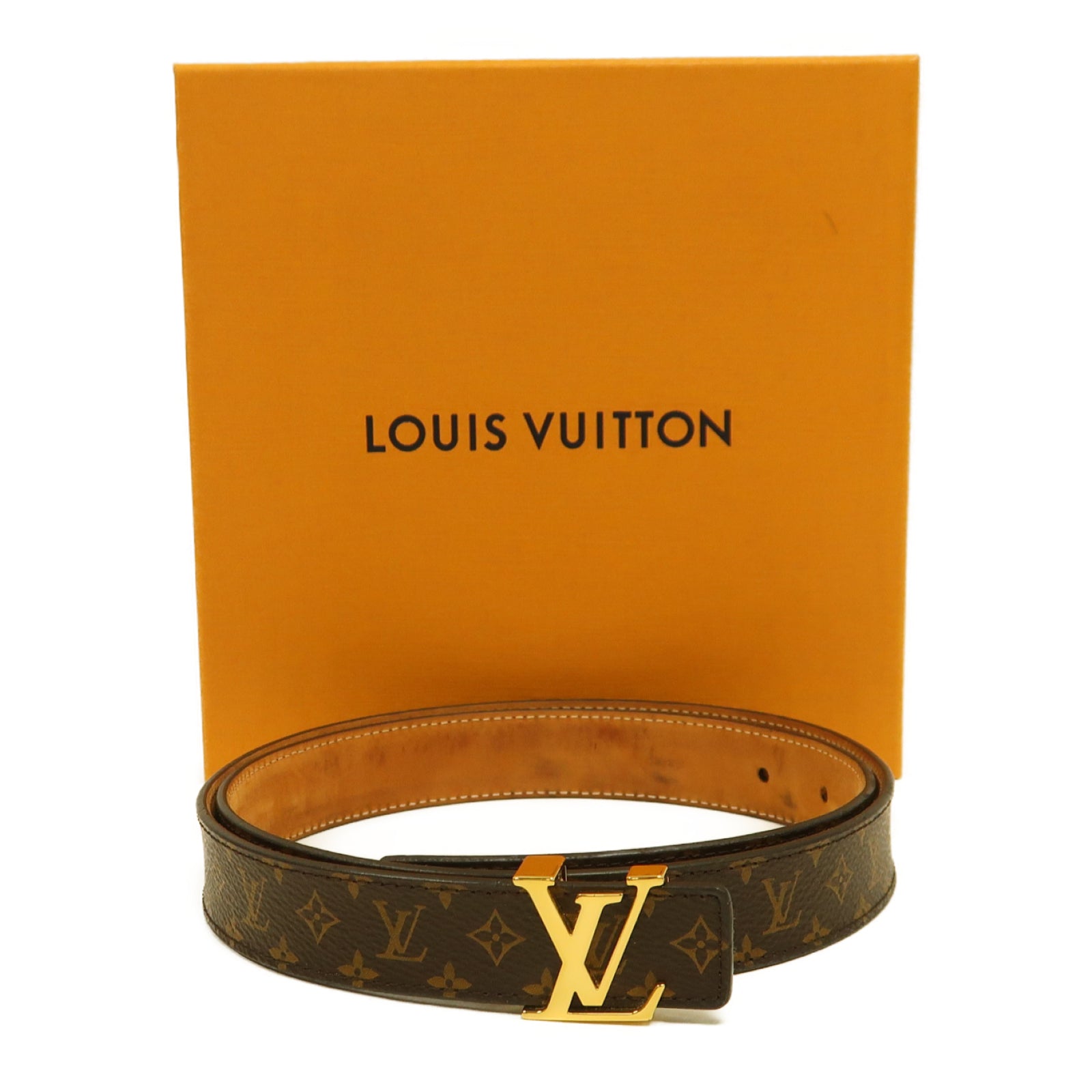 LOUIS VUITTON Monogram Belt金扣皮帶啡色