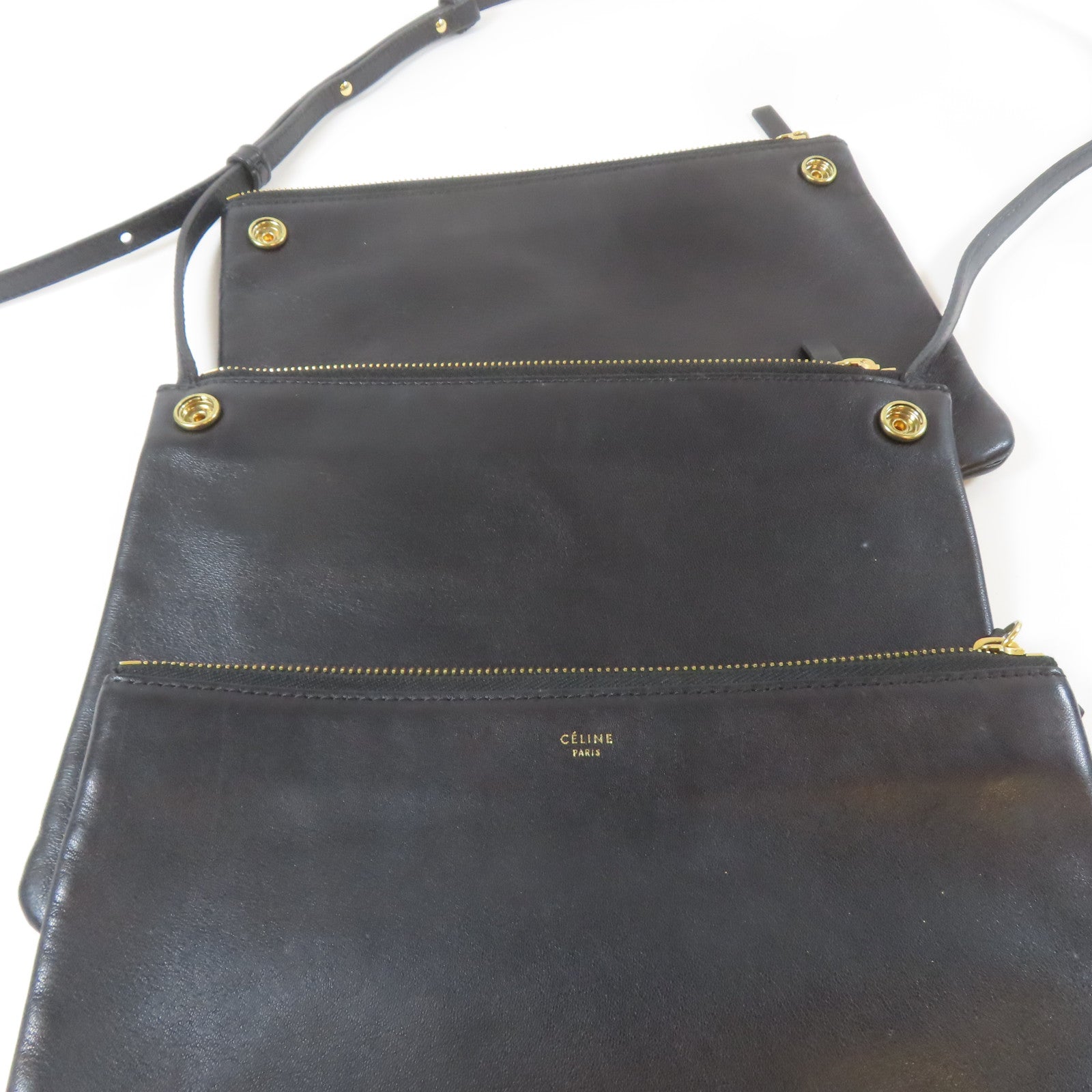 CELINE 牛皮皮革Torio金扣肩背袋黑色