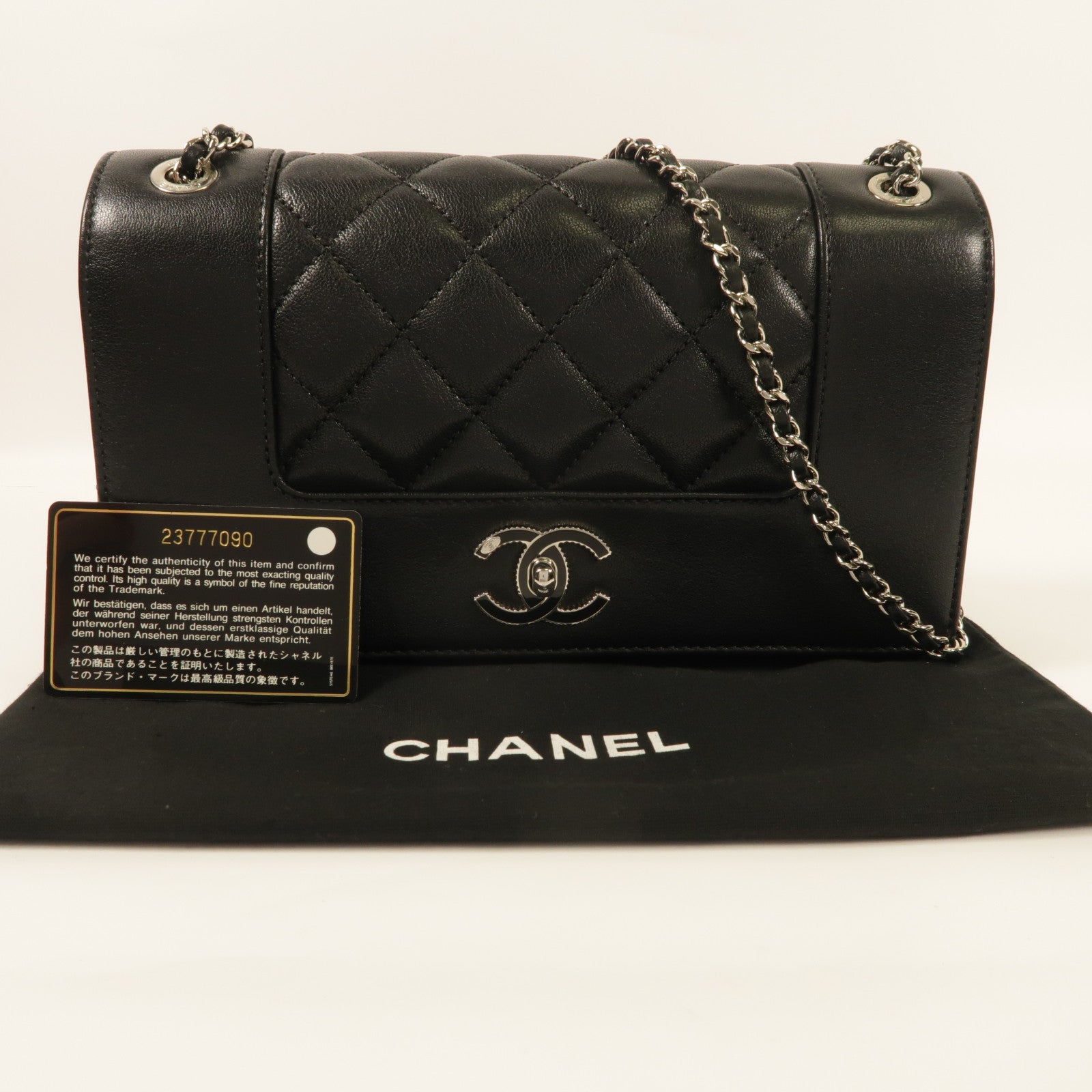 CHANEL 牛皮皮革Chain Shoulder銀扣鏈帶肩背袋