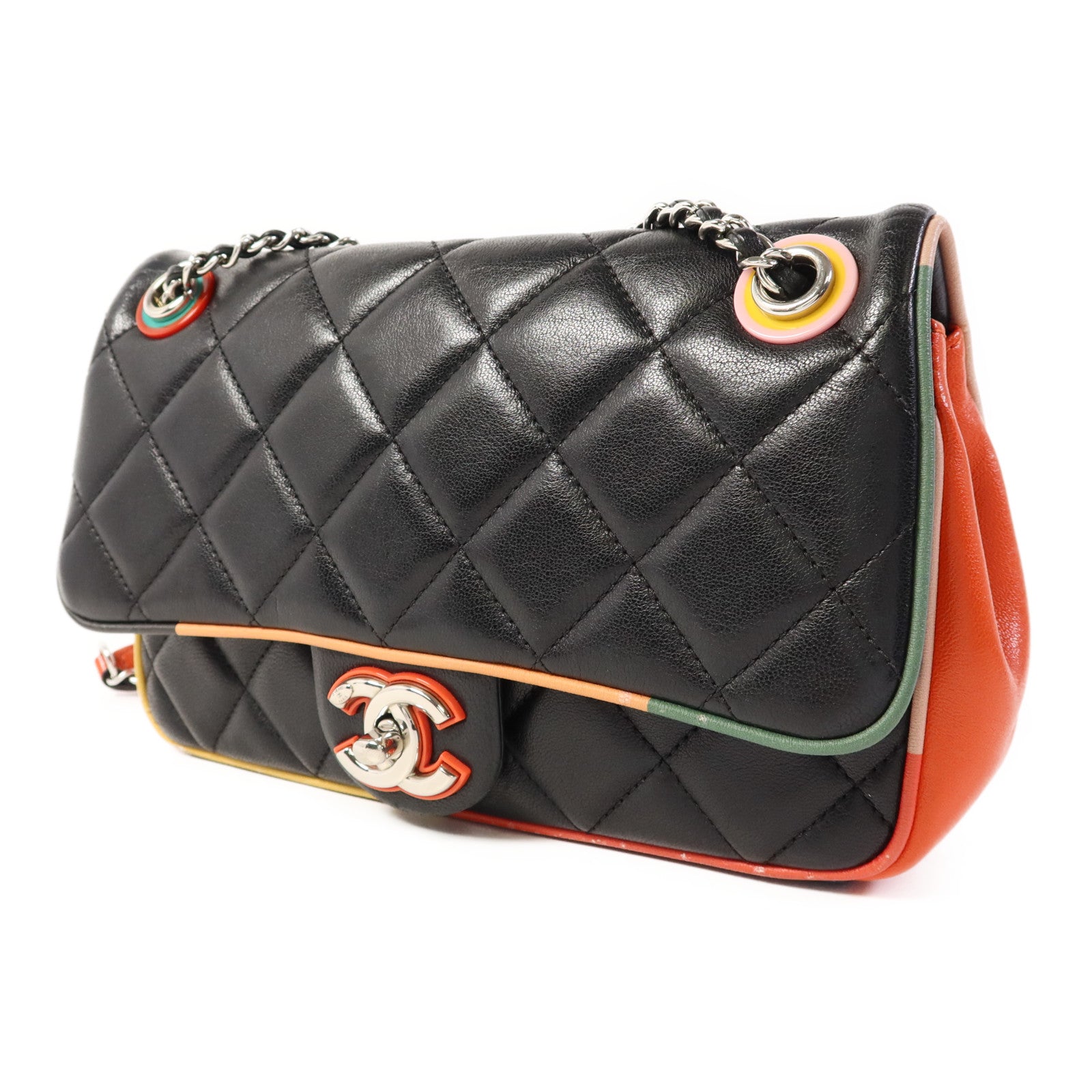 CHANEL 羊皮皮革Chain Shoulder銀扣鏈帶肩背袋