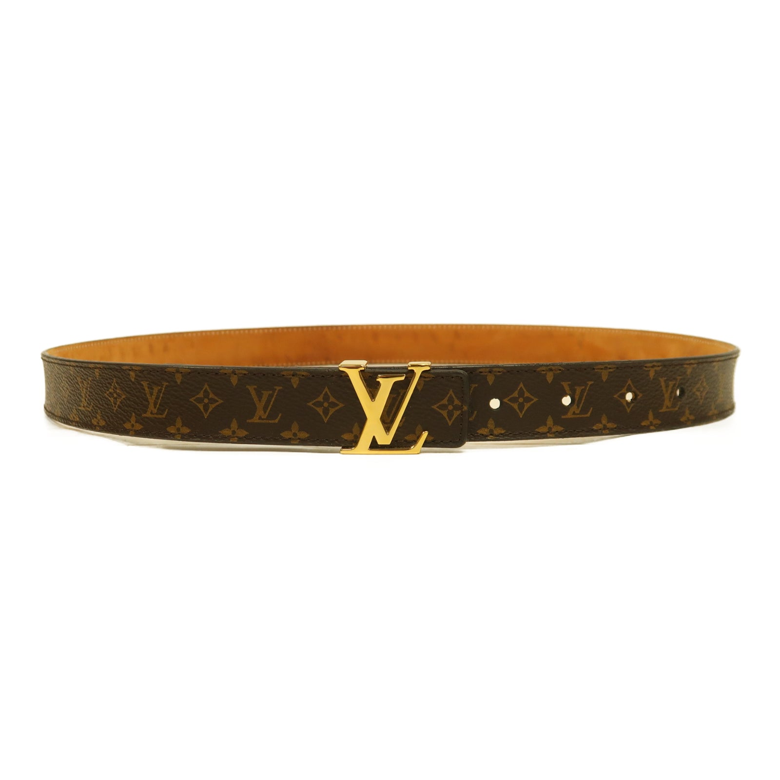 LOUIS VUITTON Monogram Belt金扣皮帶啡色