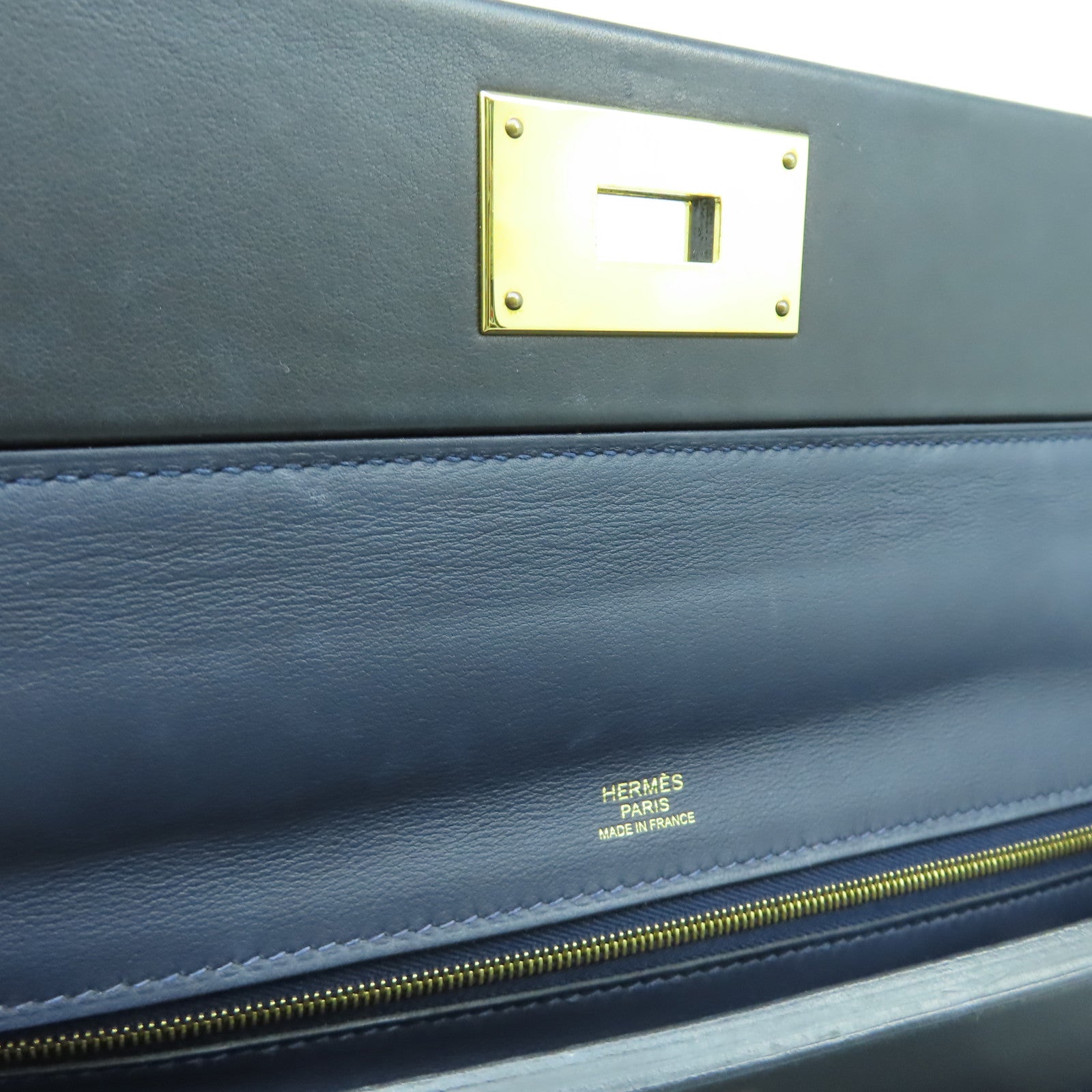 HERMES 【激減優惠】Clemence皮革24/24 35cm金扣手挽袋午夜藍色/黑色