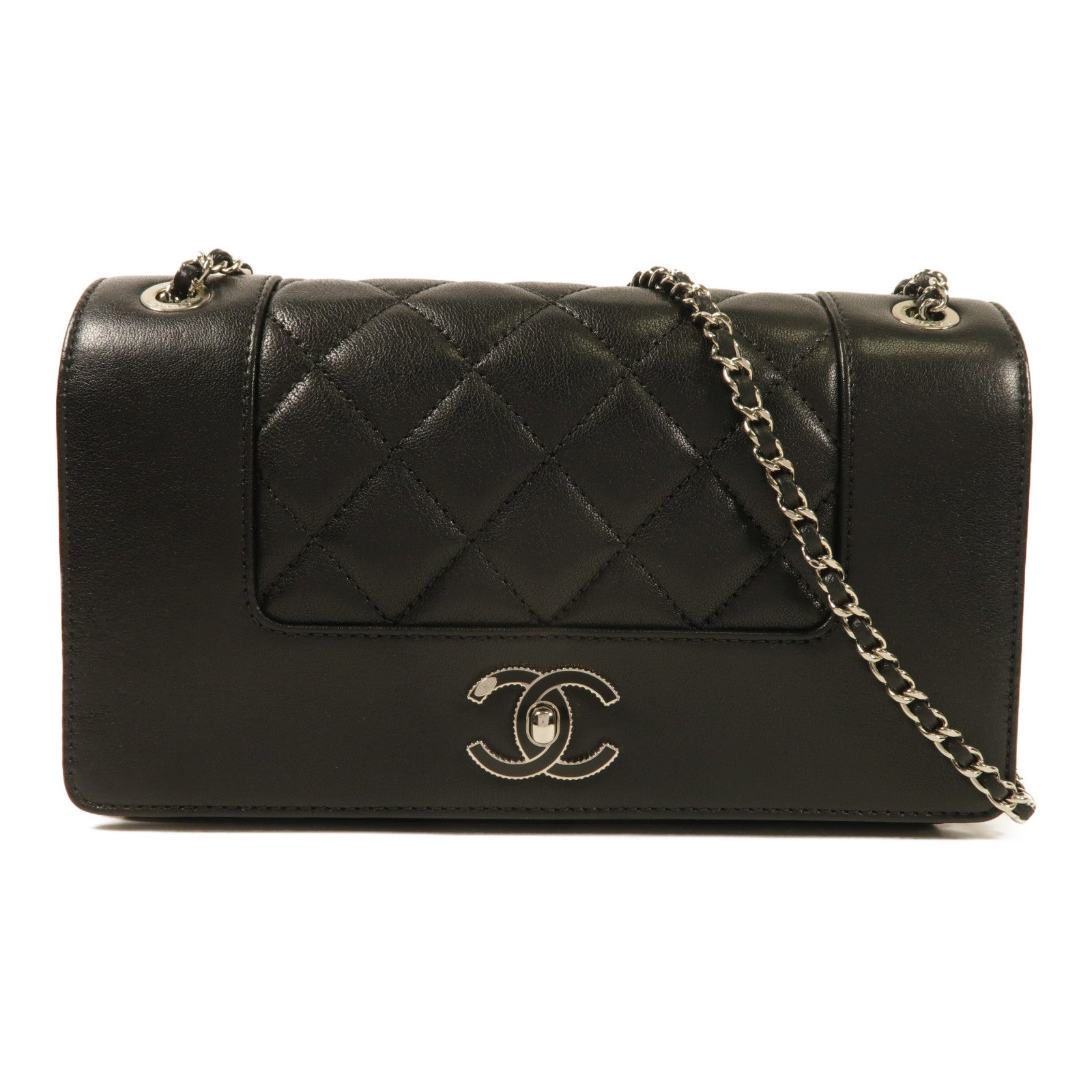 CHANEL 牛皮皮革Chain Shoulder銀扣鏈帶肩背袋