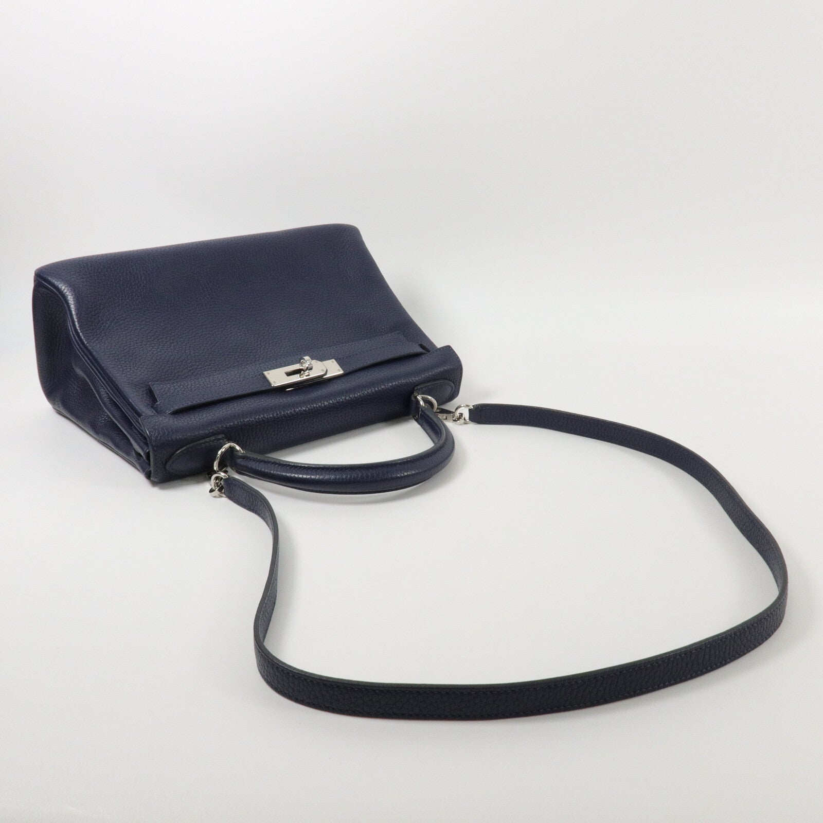 HERMES Clemence皮革Kelly 28手挽肩背兩用袋Blue Nuit