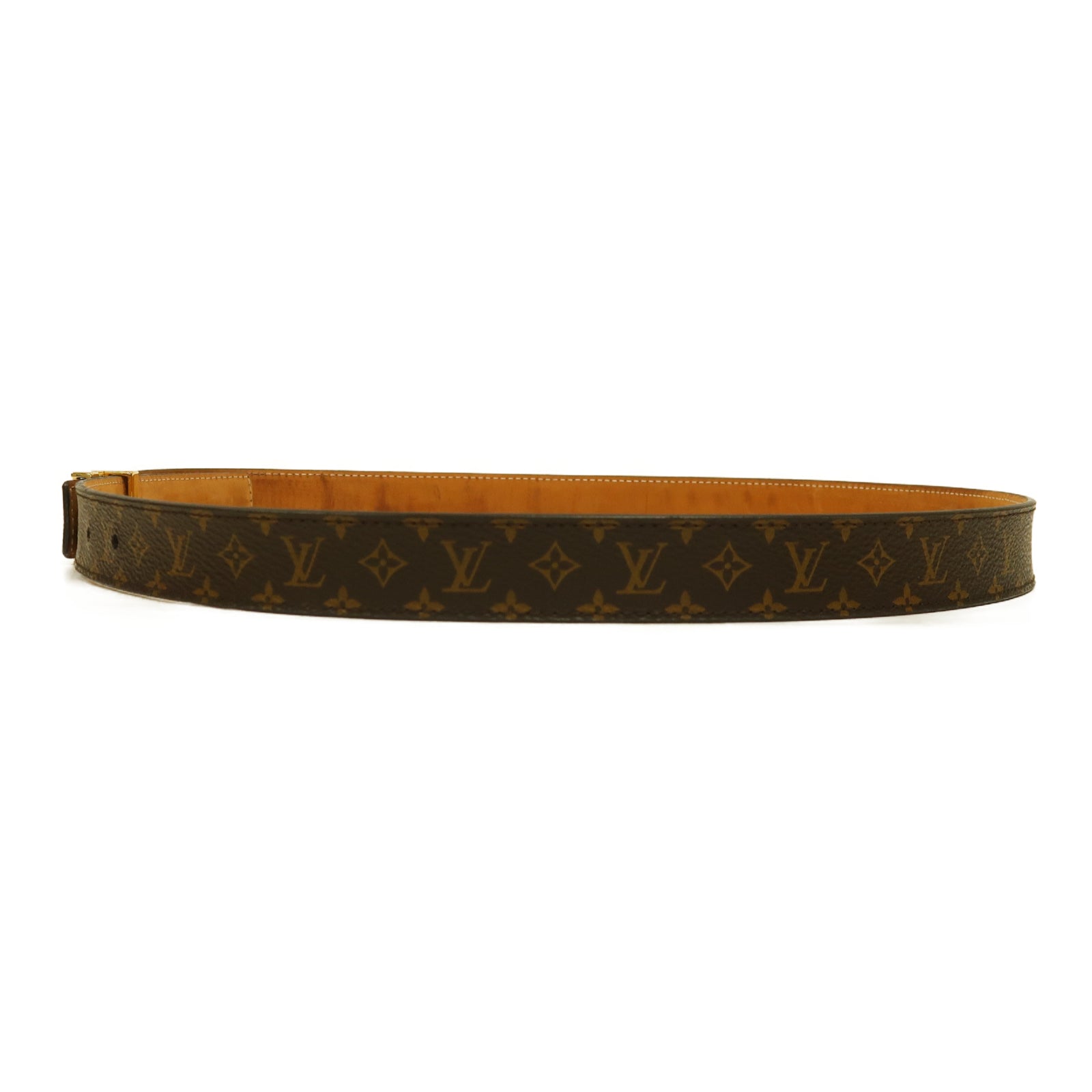 LOUIS VUITTON Monogram Belt金扣皮帶啡色