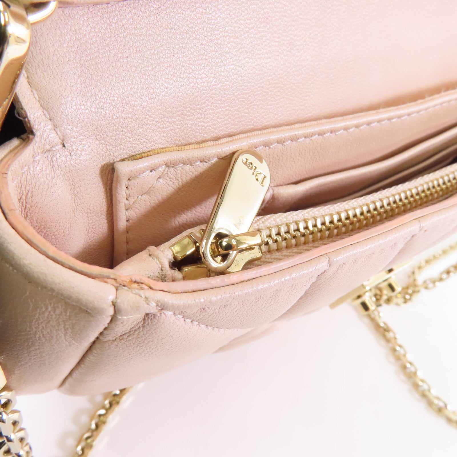 Dior 羊皮皮革Miss Dior Shoulder Bag金扣鏈手挽肩背兩用袋粉紅色