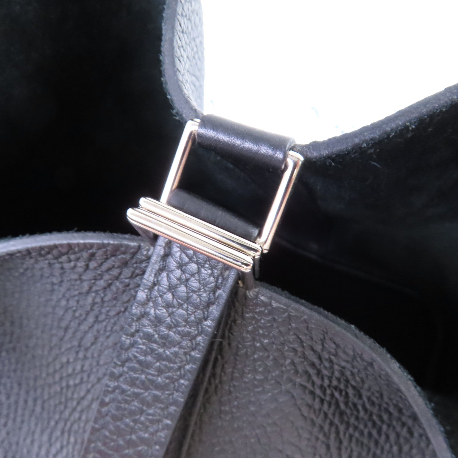 HERMES Clemence皮革/鱷魚皮革Picotin MM Tote Bag銀扣手挽袋黑色