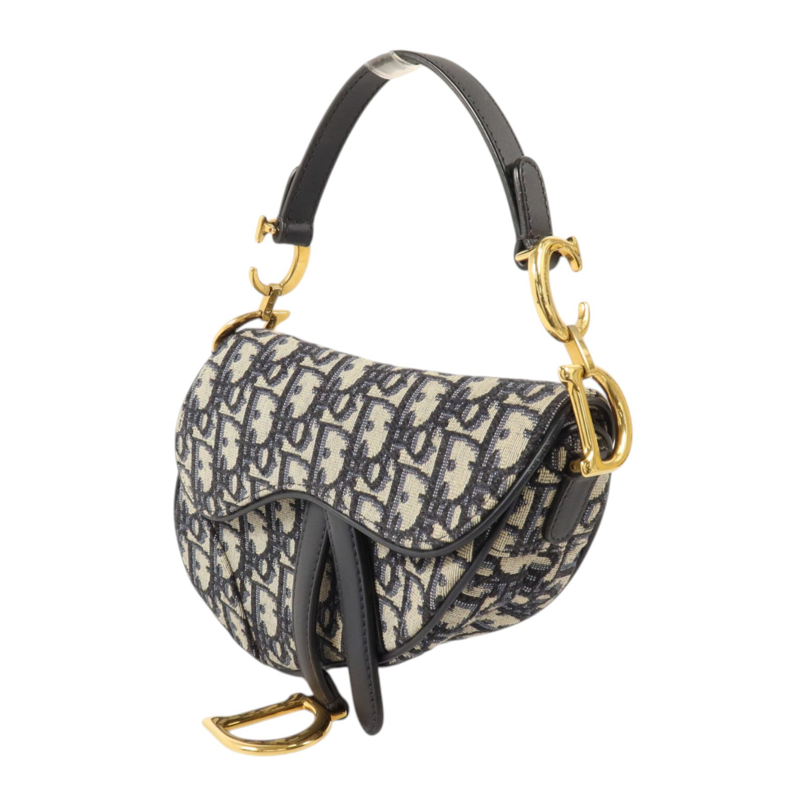 Dior Oblique帆布Mini Saddle金扣手挽袋