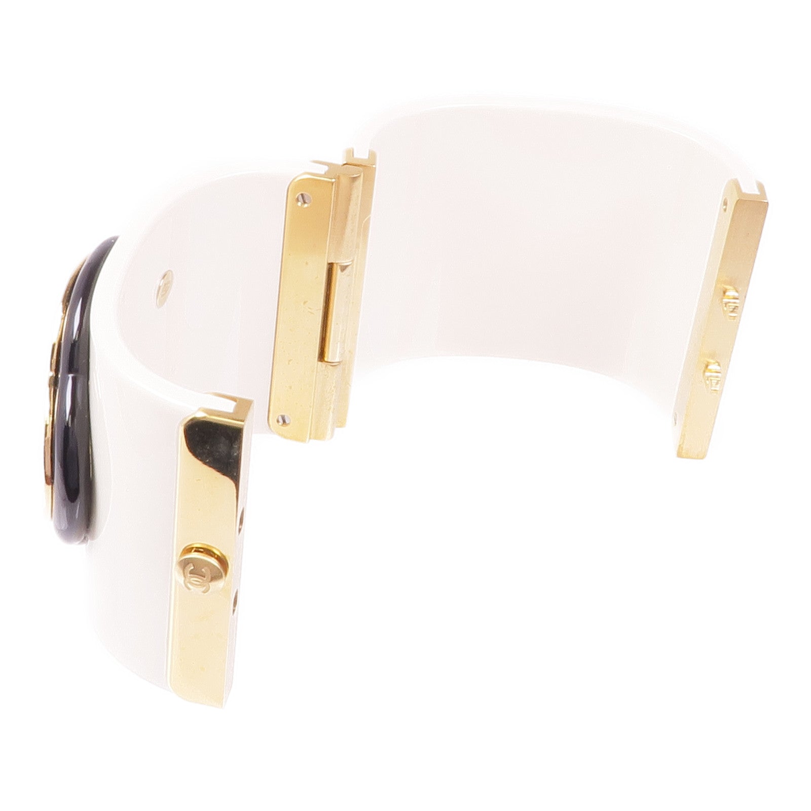 CHANEL PVC/金屬Camellia Cuff Bangle手鐲