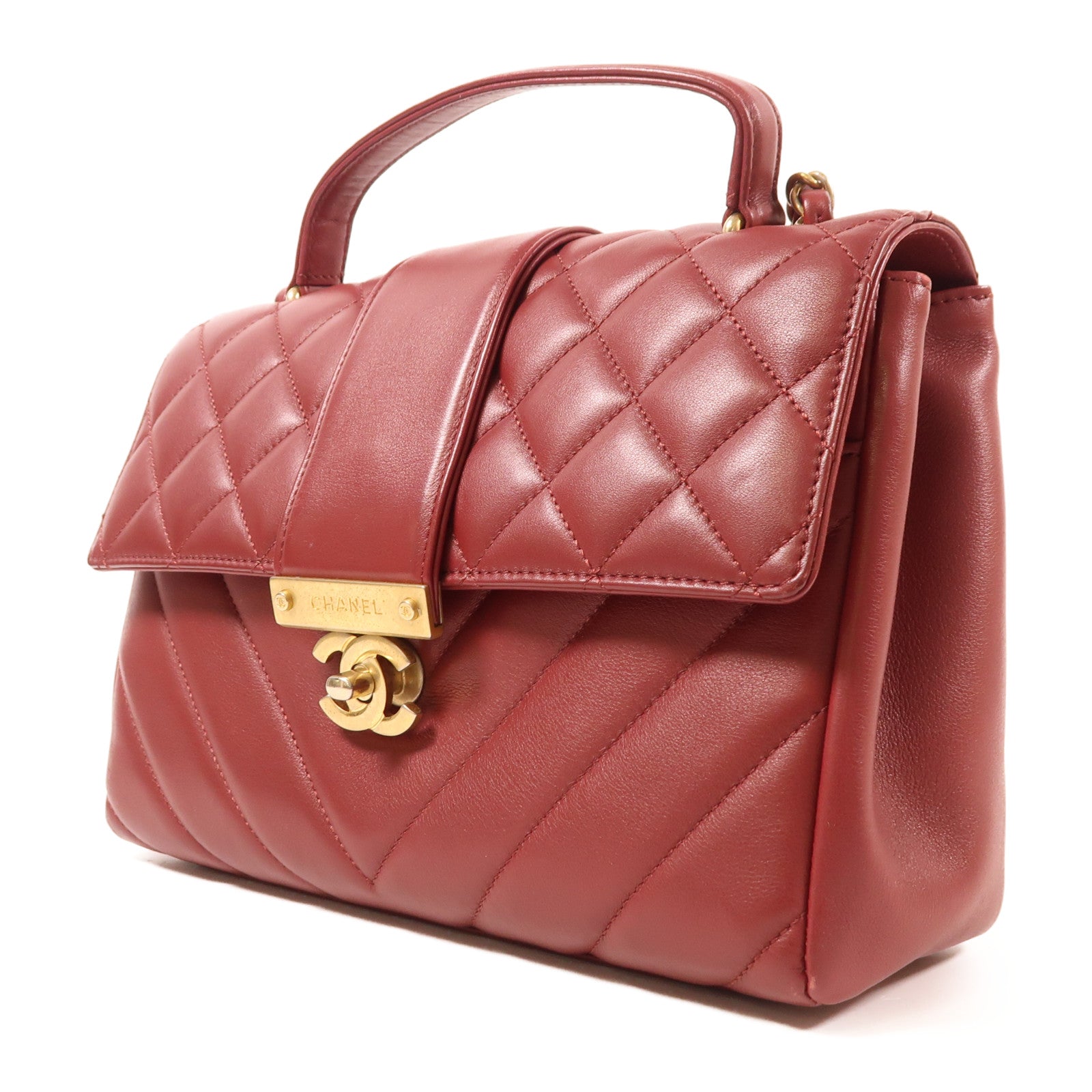 CHANEL 牛皮皮革2 Way Shoulder Bag金扣手挽肩背兩用袋