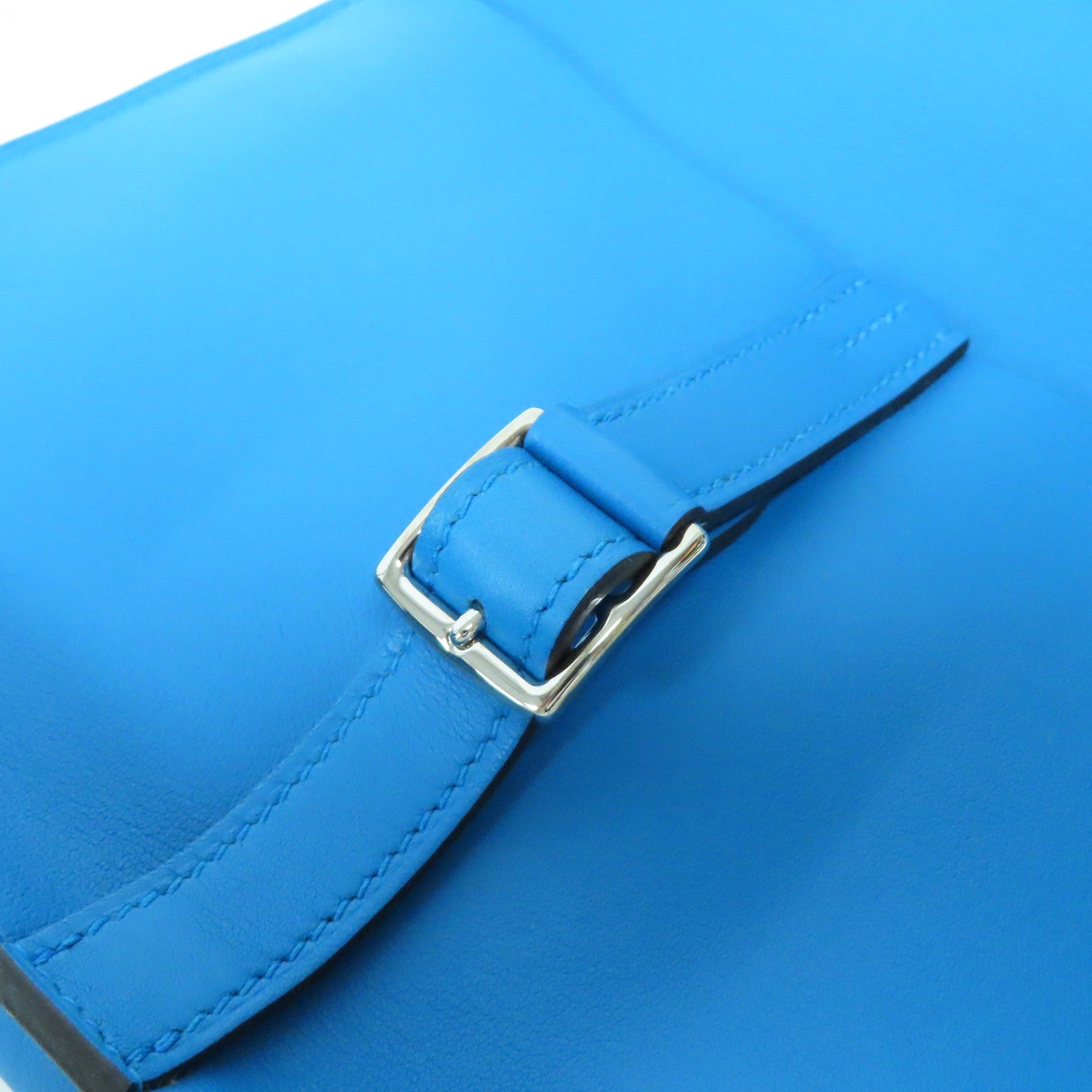 HERMES Swift皮革Mini Halzan銀扣手挽肩背兩用袋Bleu Zanzibar坦桑尼亞藍色