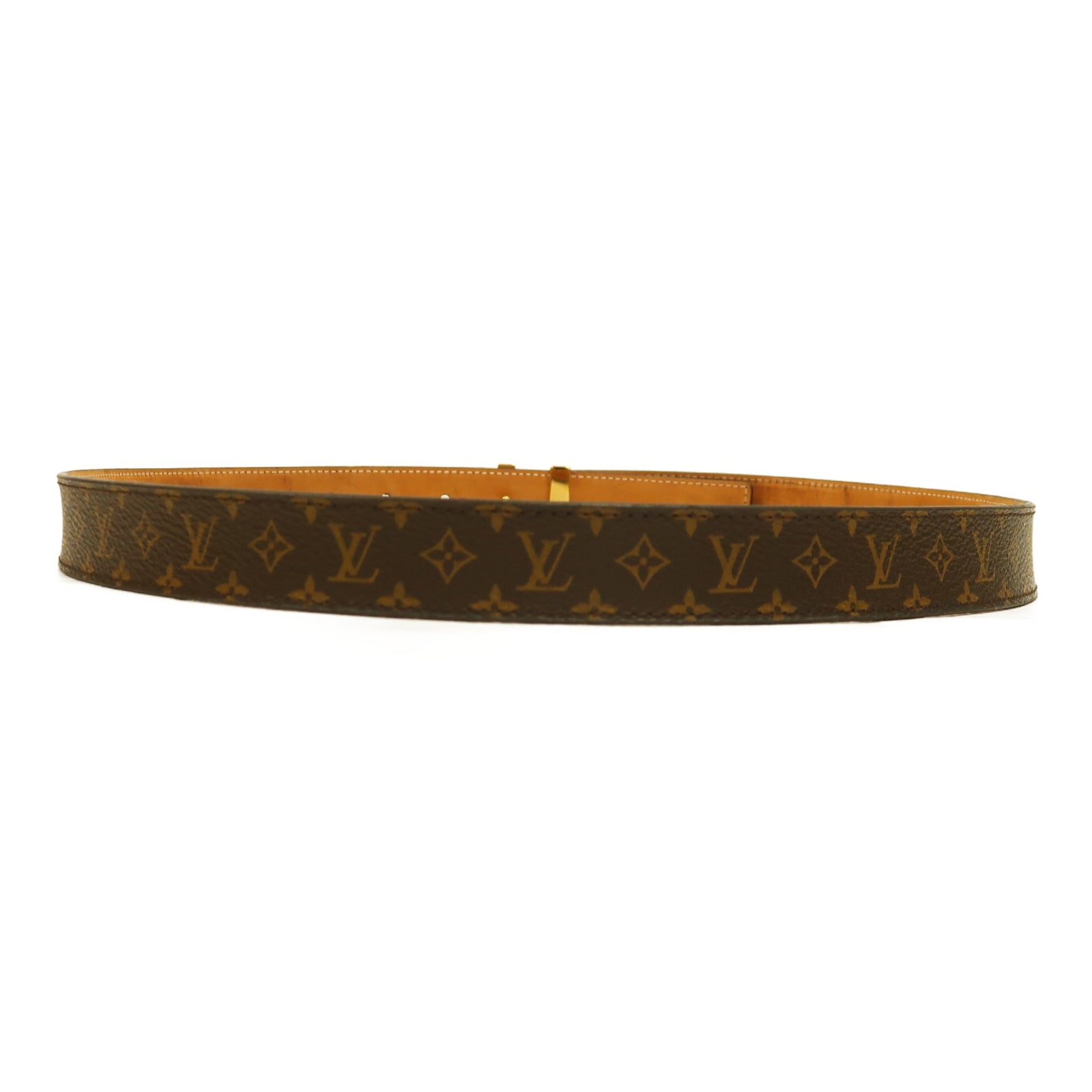 LOUIS VUITTON Monogram Belt金扣皮帶啡色