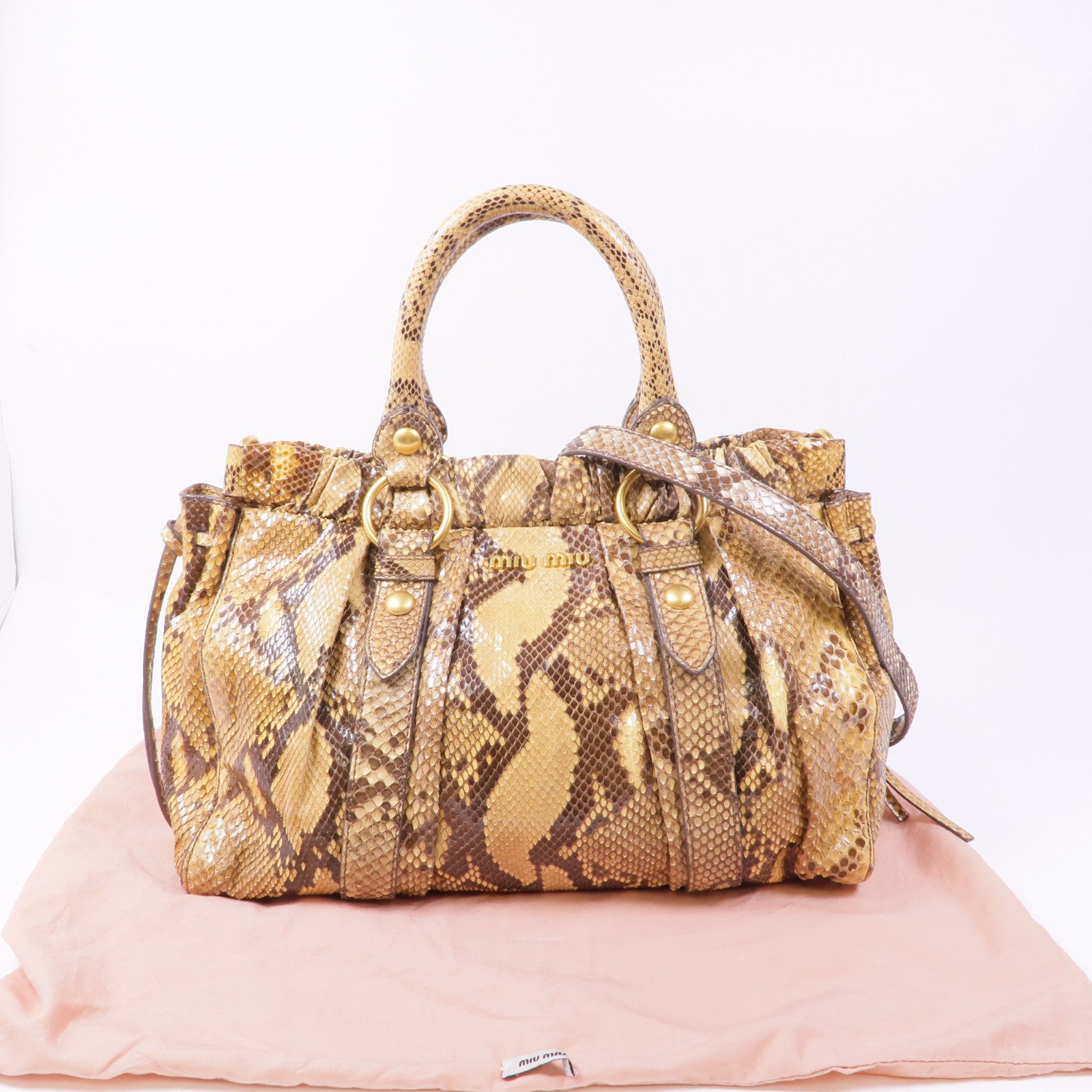 Miu Miu 蛇皮皮革2 Way Shoulder金扣手挽肩背兩用袋