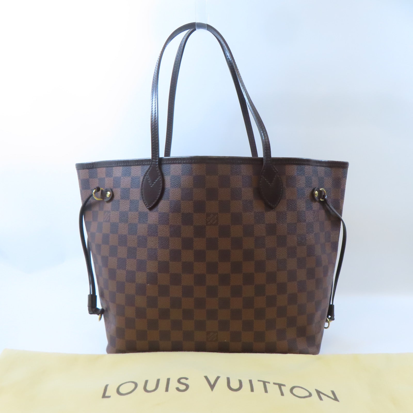 LOUIS VUITTON Damier Neverfull MM金扣肩背袋/手挽袋啡色