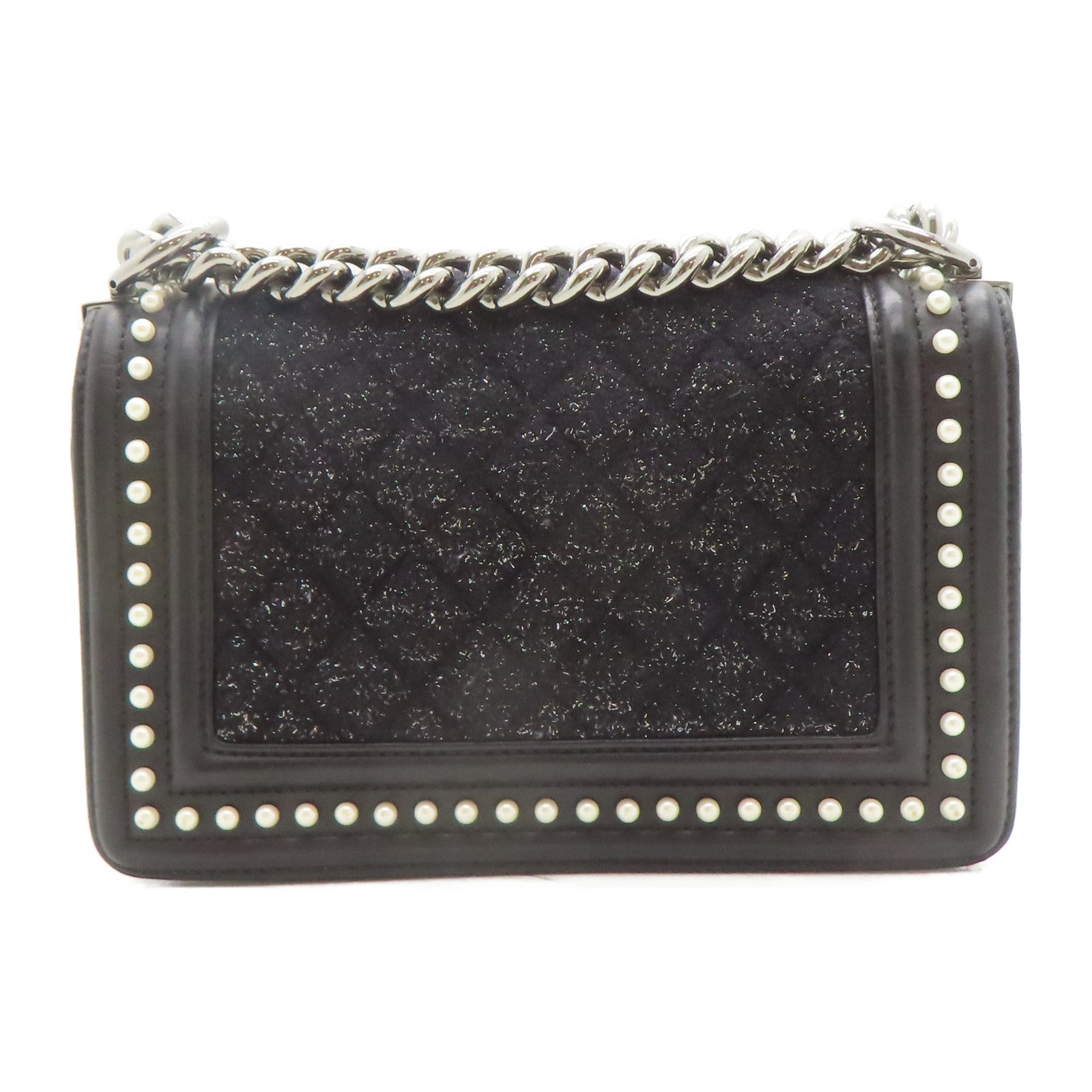 CHANEL 【激減優惠】斜紋軟呢Boy Chanel銀扣鏈帶肩背袋黑色