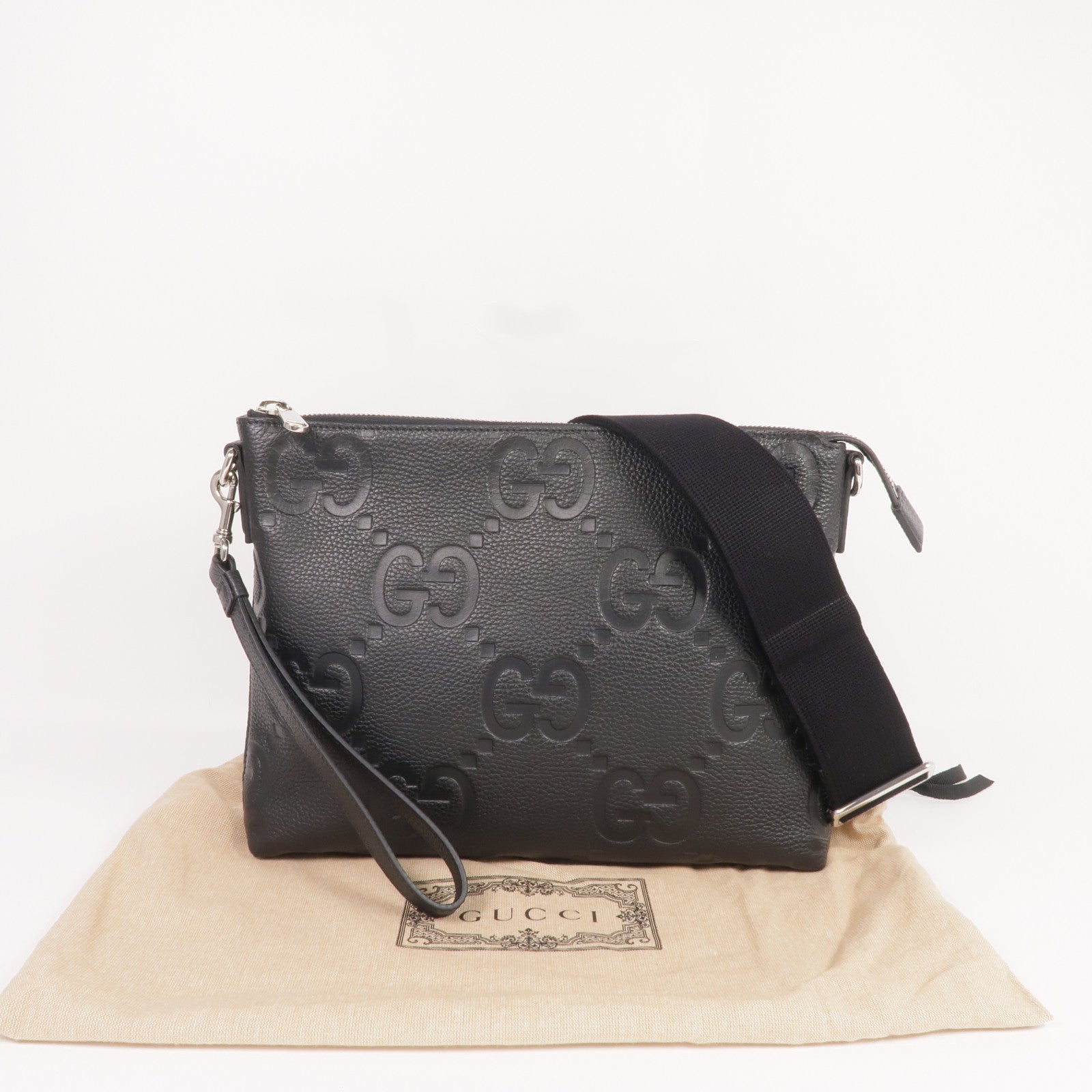 GUCCI 牛皮皮革GG Jumbo Medium Crossbody Bag銀扣肩背袋