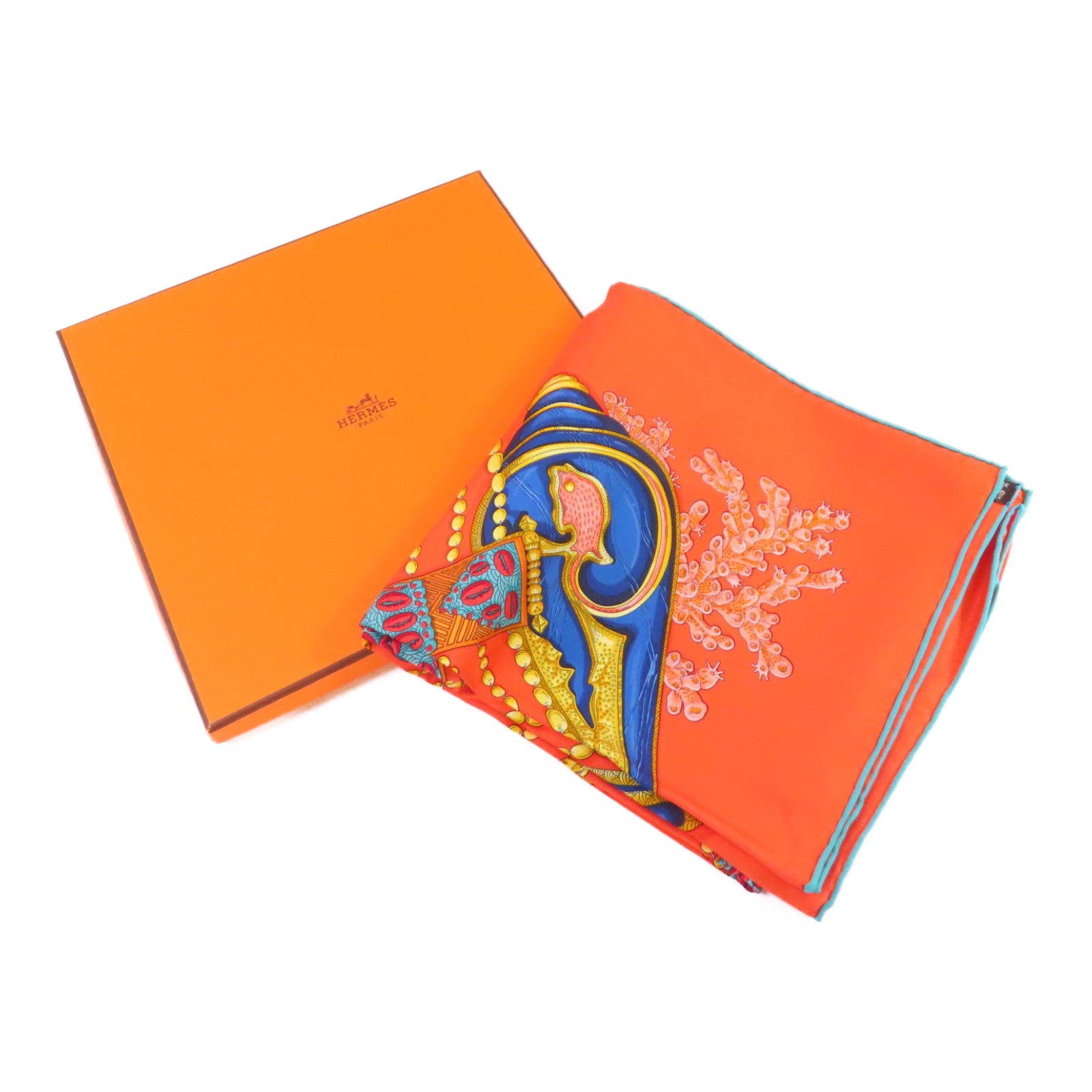 HERMES 絲質90x90 Scarf絲巾橙色/彩色