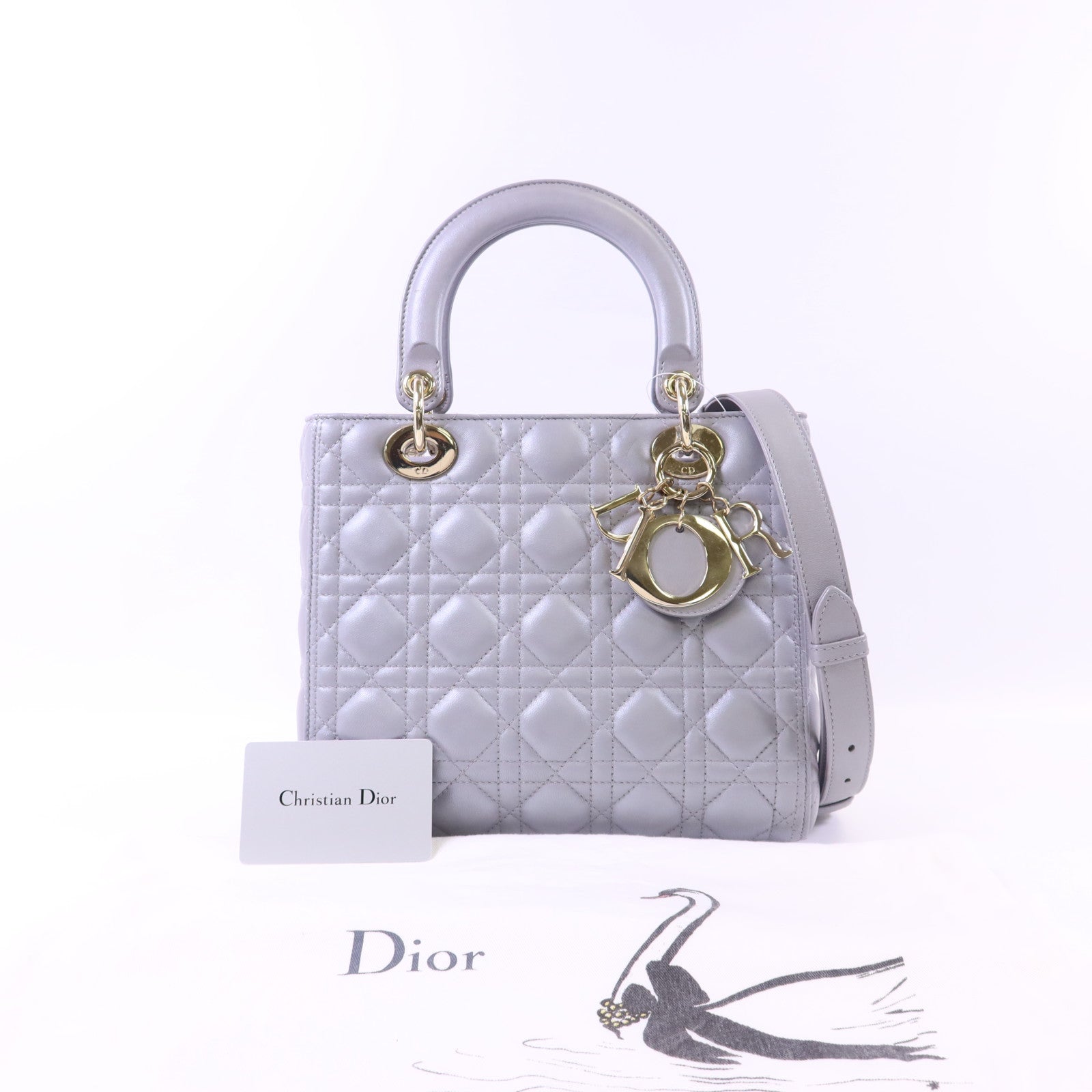 Dior 羊皮皮革Lady Dior Medium金扣手挽肩背兩用袋