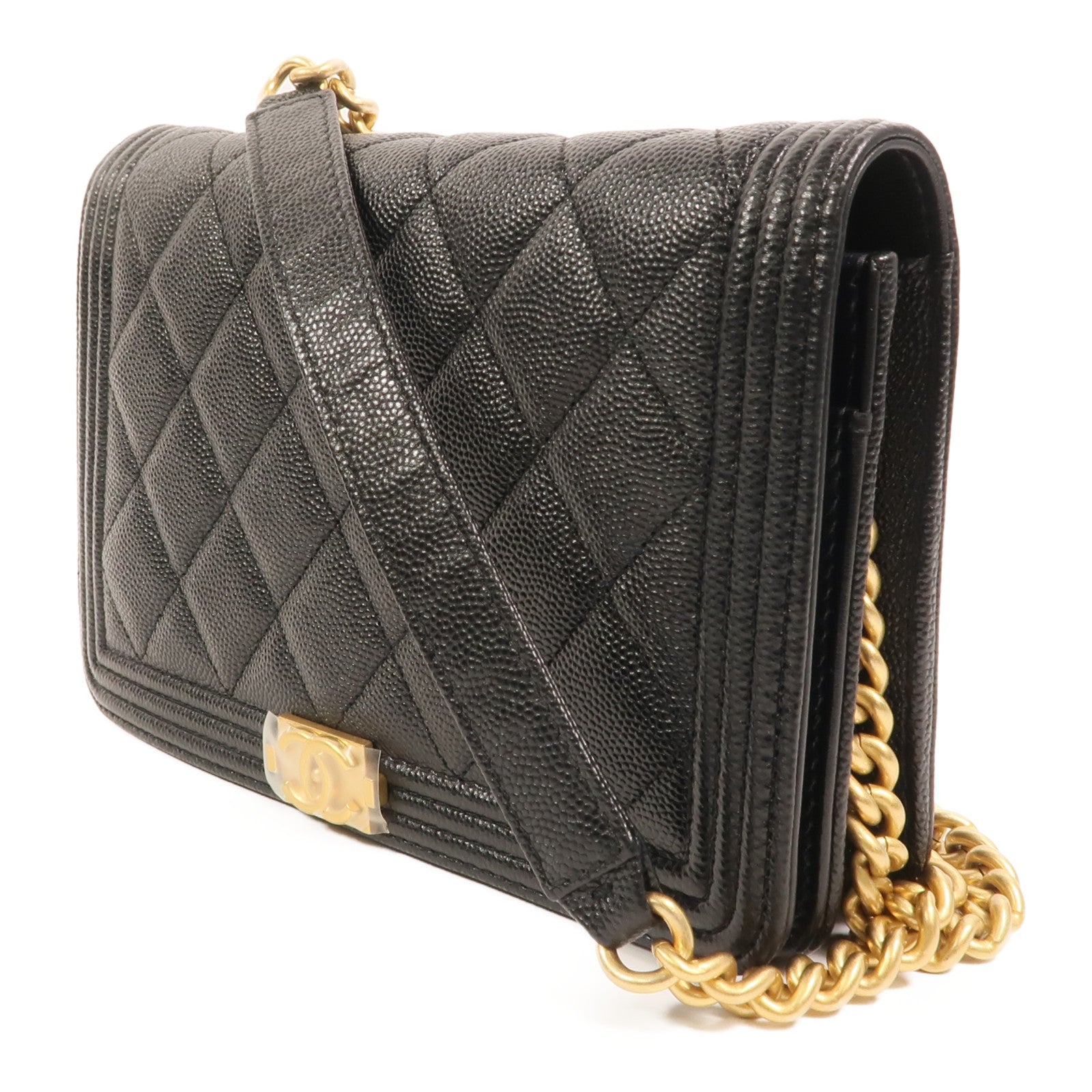 CHANEL 牛皮皮革Boy Wallet On Chain鏈帶肩背袋