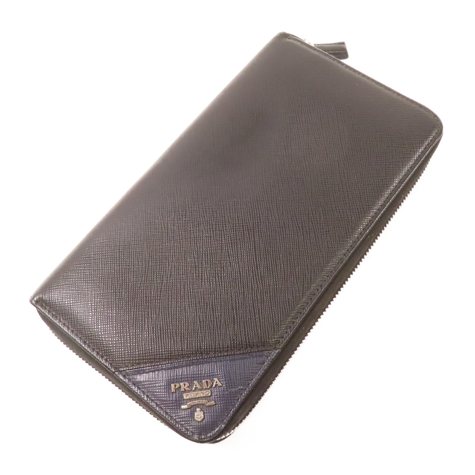 PRADA SHW Long Wallet Calfskin Leather 62B Black/Blue