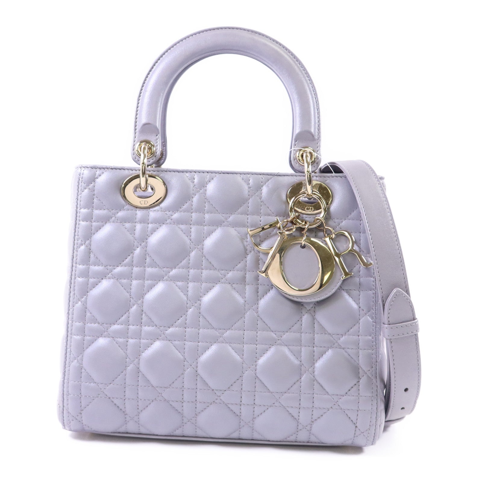 Dior 羊皮皮革Lady Dior Medium金扣手挽肩背兩用袋