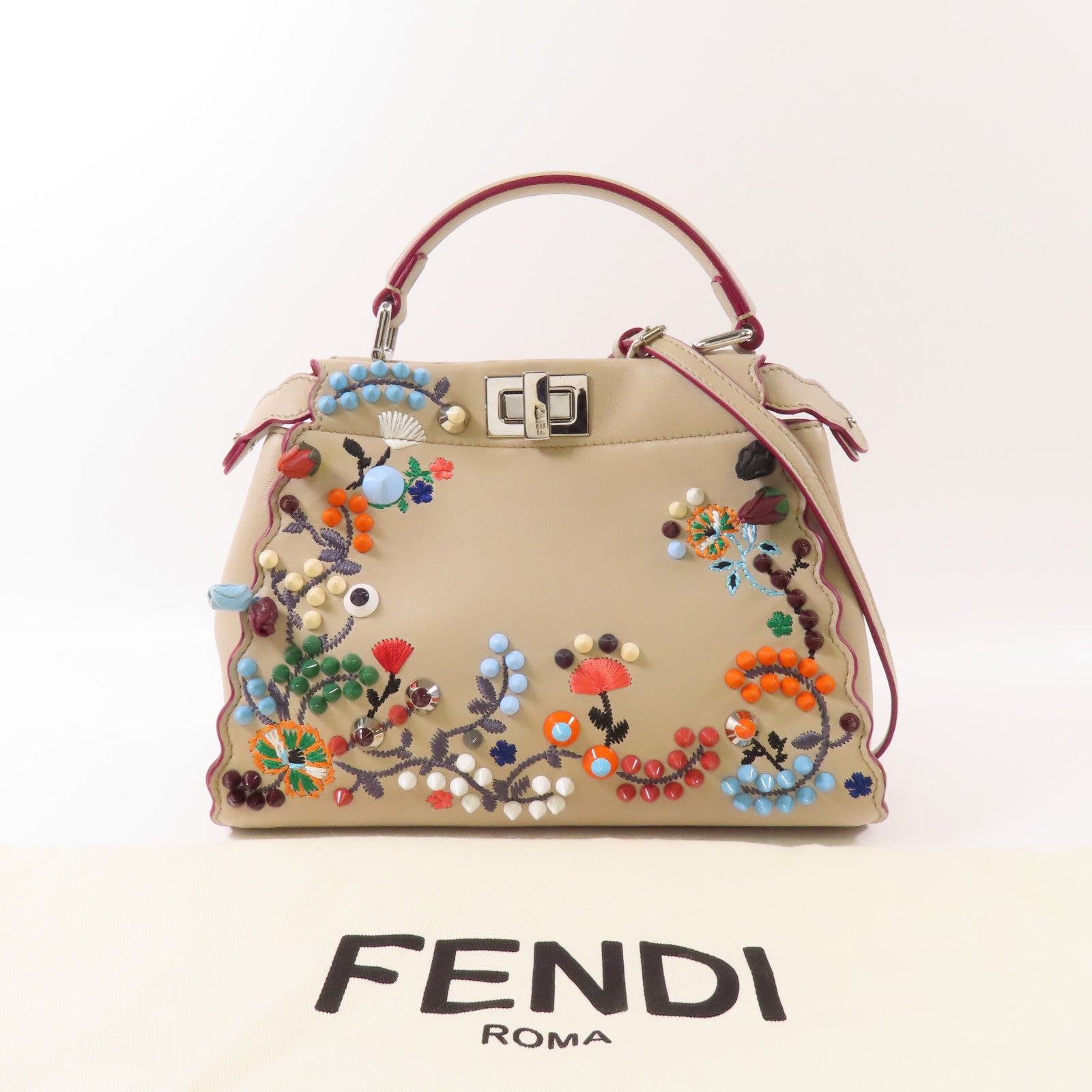 FENDI 皮革Peekaboo銀扣手挽肩背兩用袋