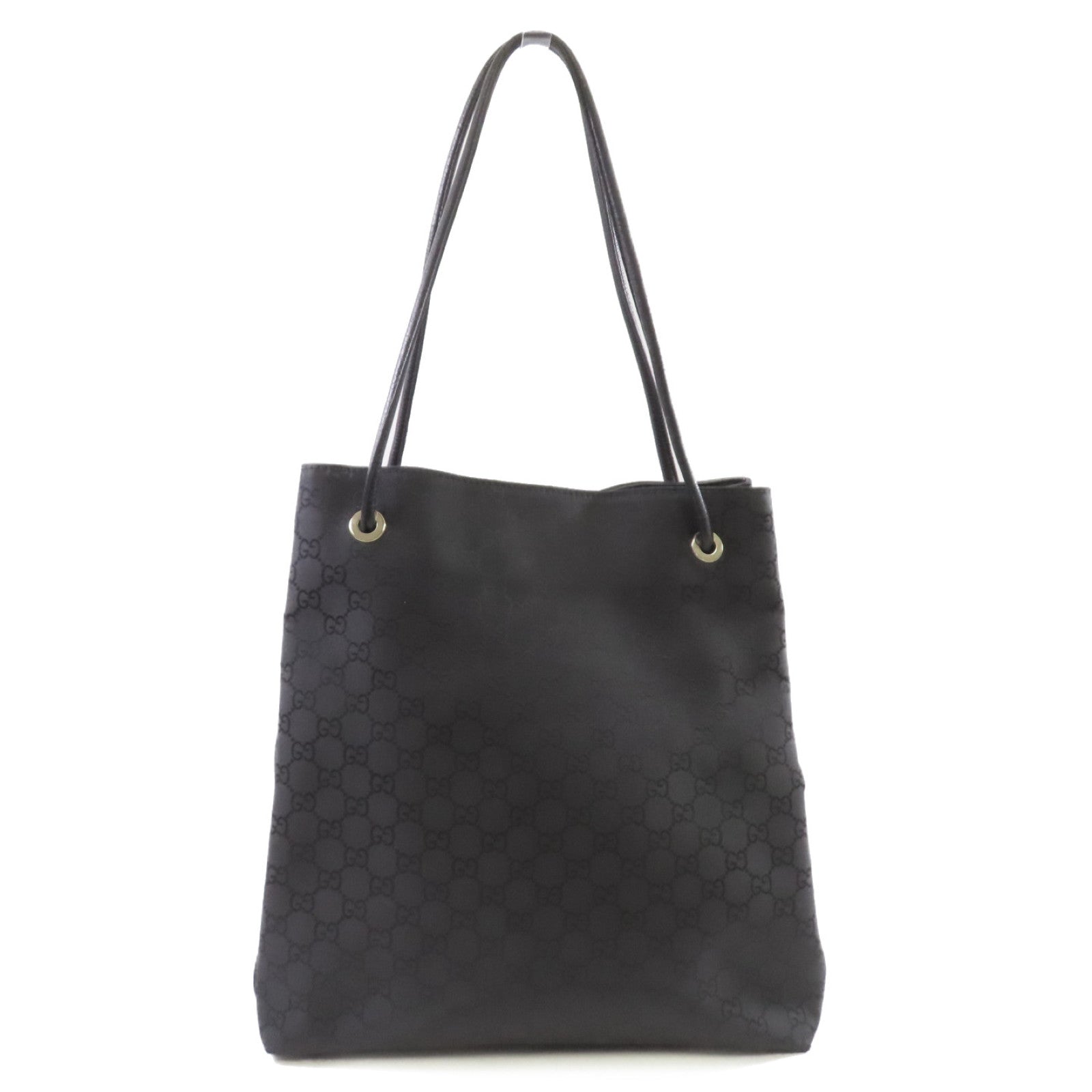 GUCCI 塗層帆布Tote Bag銀扣肩背袋黑色