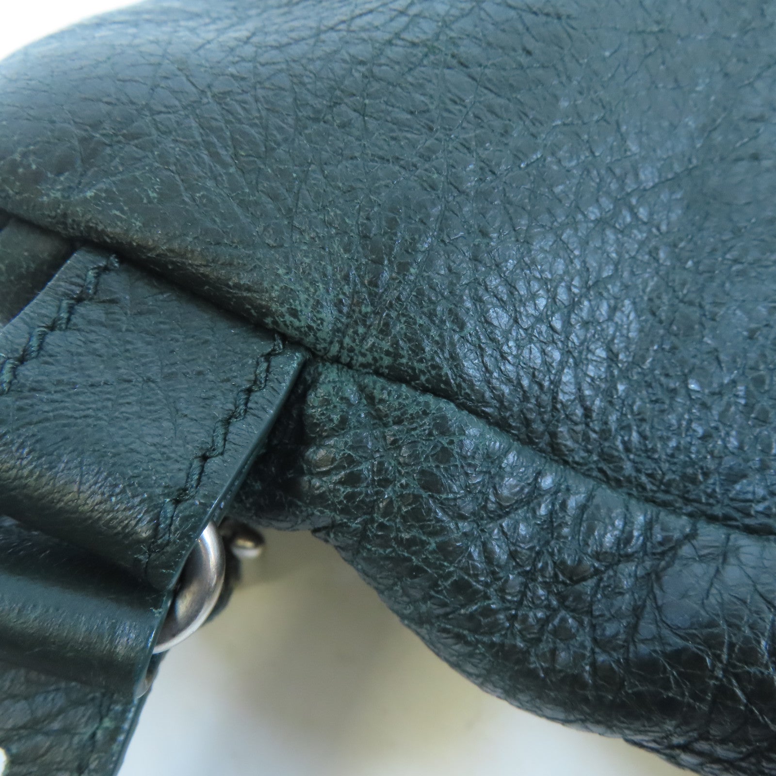 BALENCIAGA 牛皮皮革Traveller Backpack銀扣背包綠色