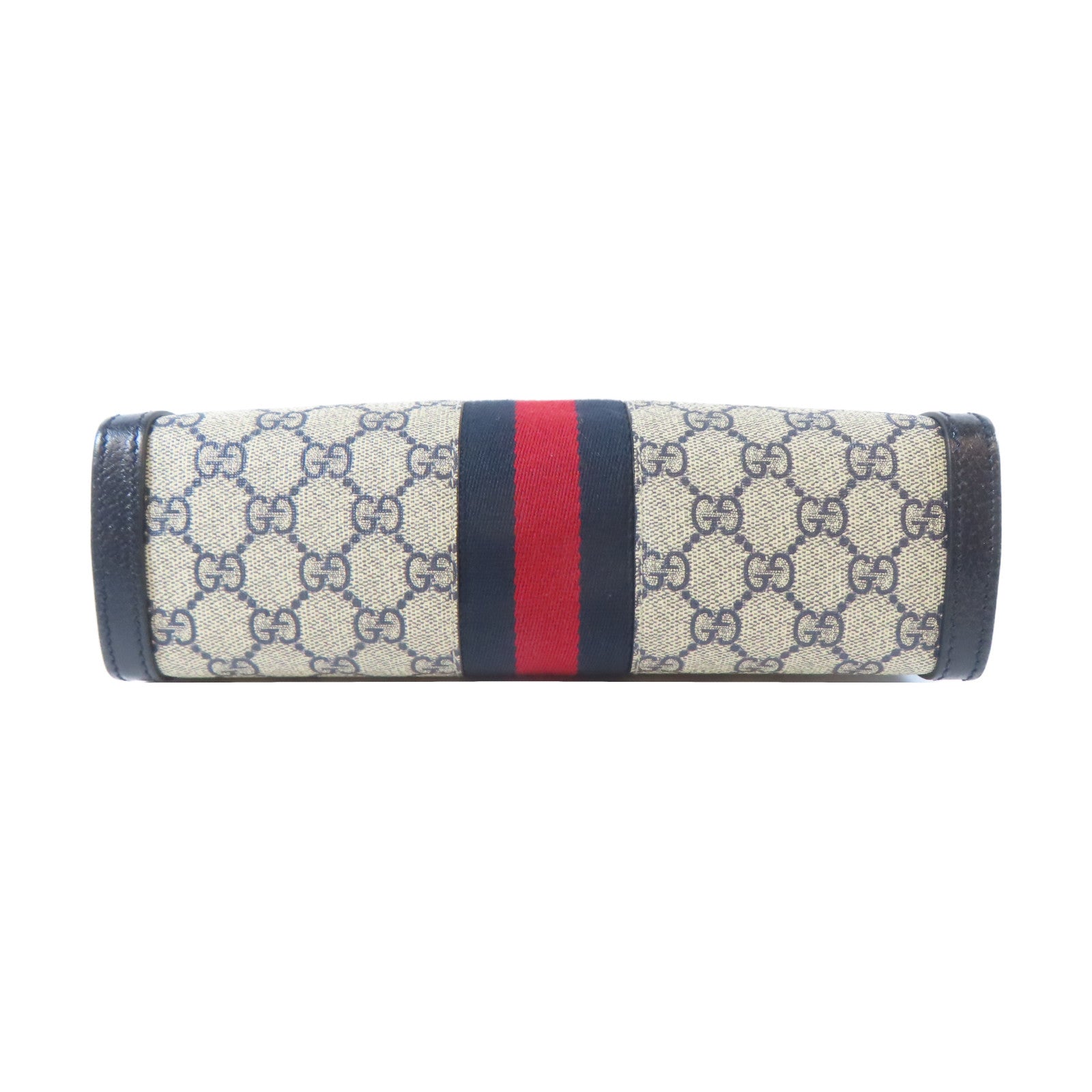 GUCCI 塗層帆布Ophidia GG Small銀扣鏈帶肩背袋啡色/藍色