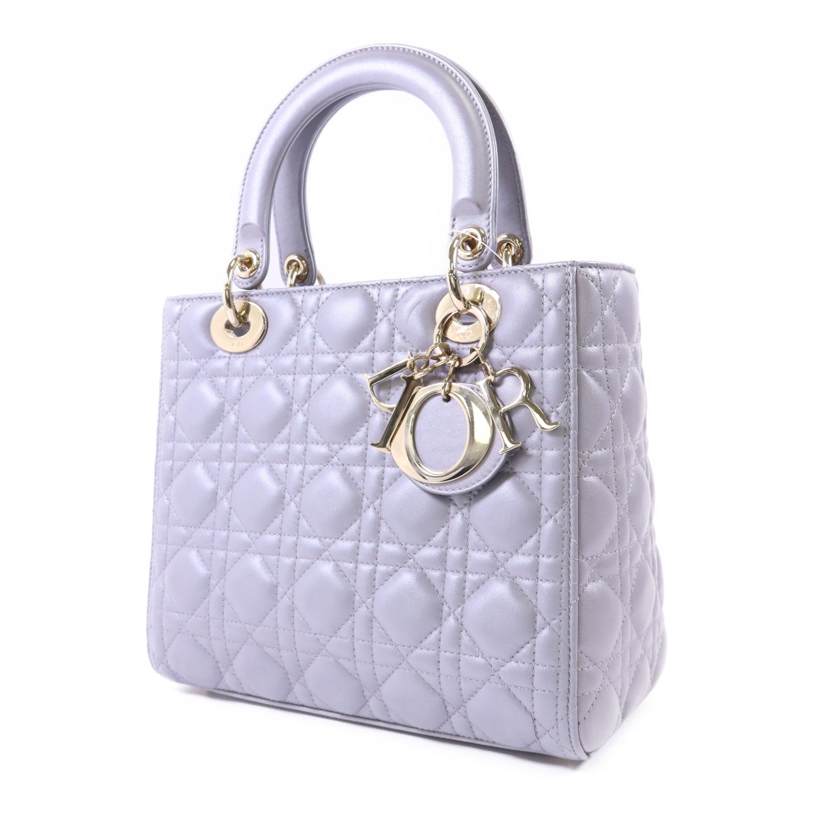Dior 羊皮皮革Lady Dior Medium金扣手挽肩背兩用袋
