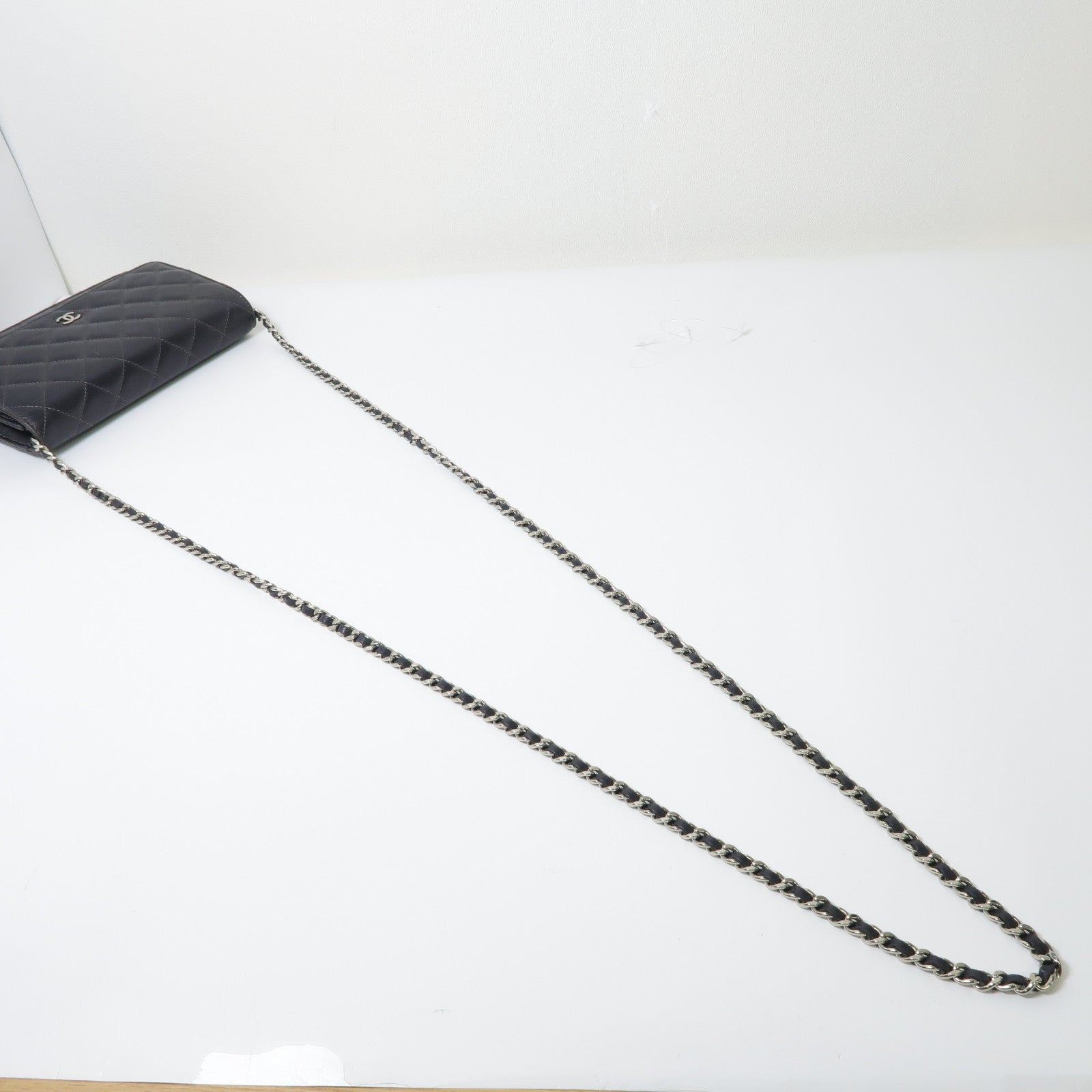 CHANEL 【激減優惠】菱格羊皮皮革Wallet On Chain銀扣鏈帶肩背袋黑色