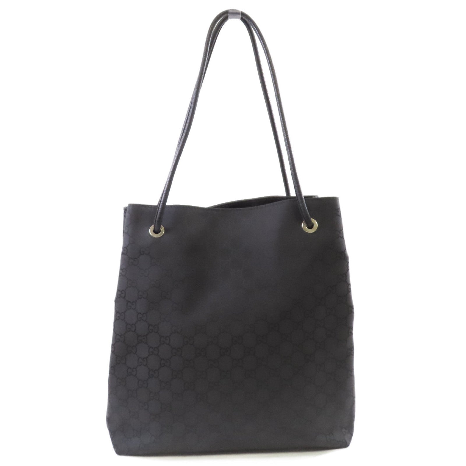 GUCCI 塗層帆布Tote Bag銀扣肩背袋黑色