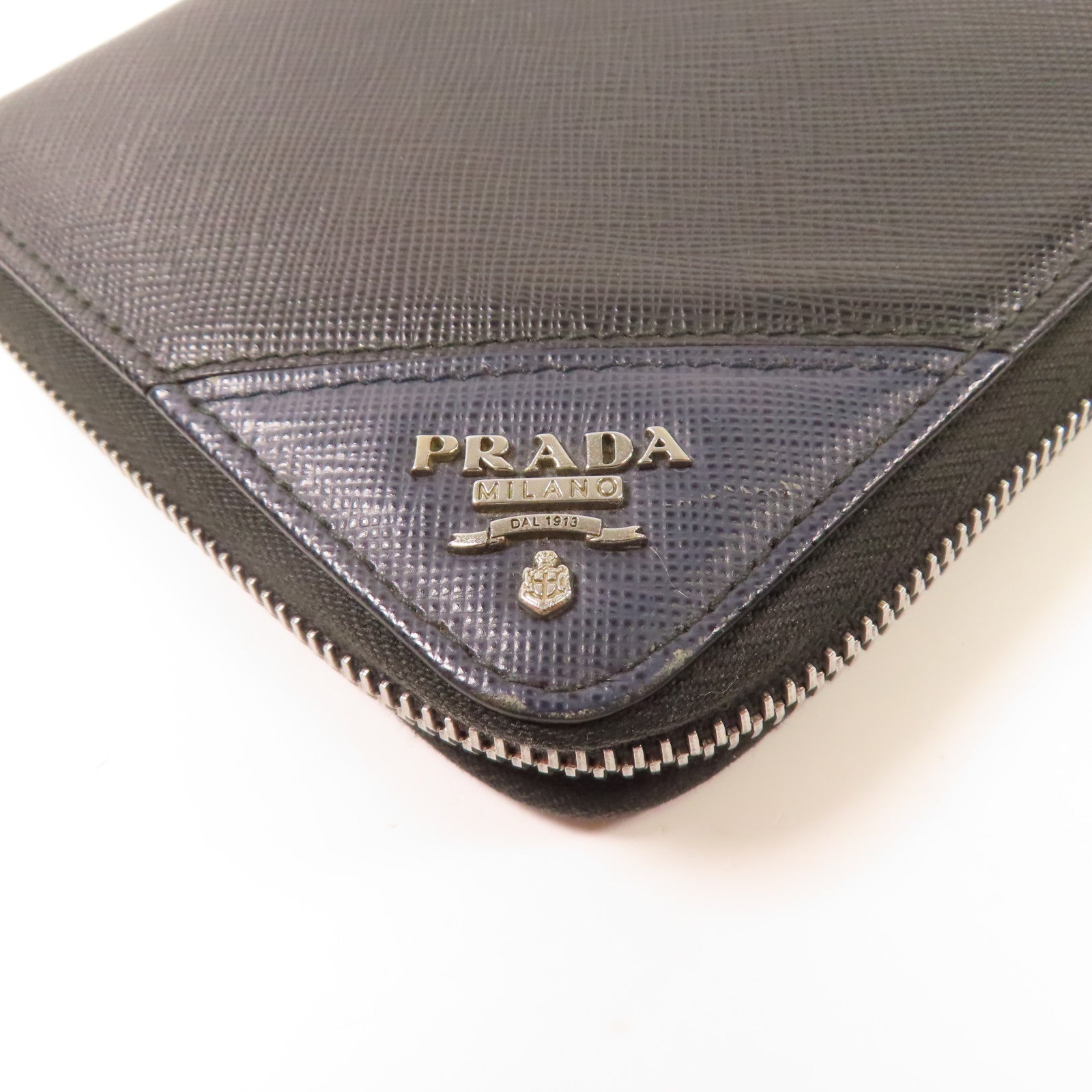 PRADA SHW Long Wallet Calfskin Leather 62B Black/Blue