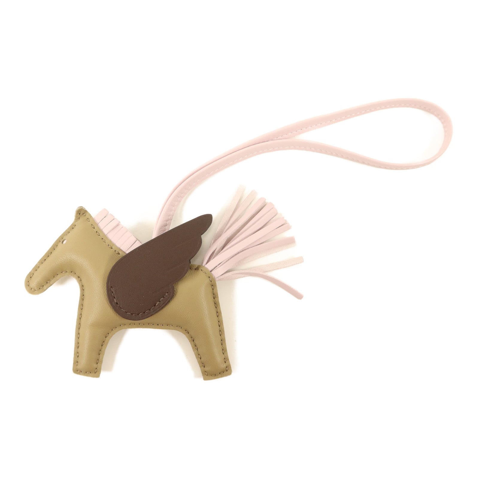HERMES Milo皮革/Swift皮革Rodeo Pegase PM掛飾Moka/Mauve Pale/Beige Marfa