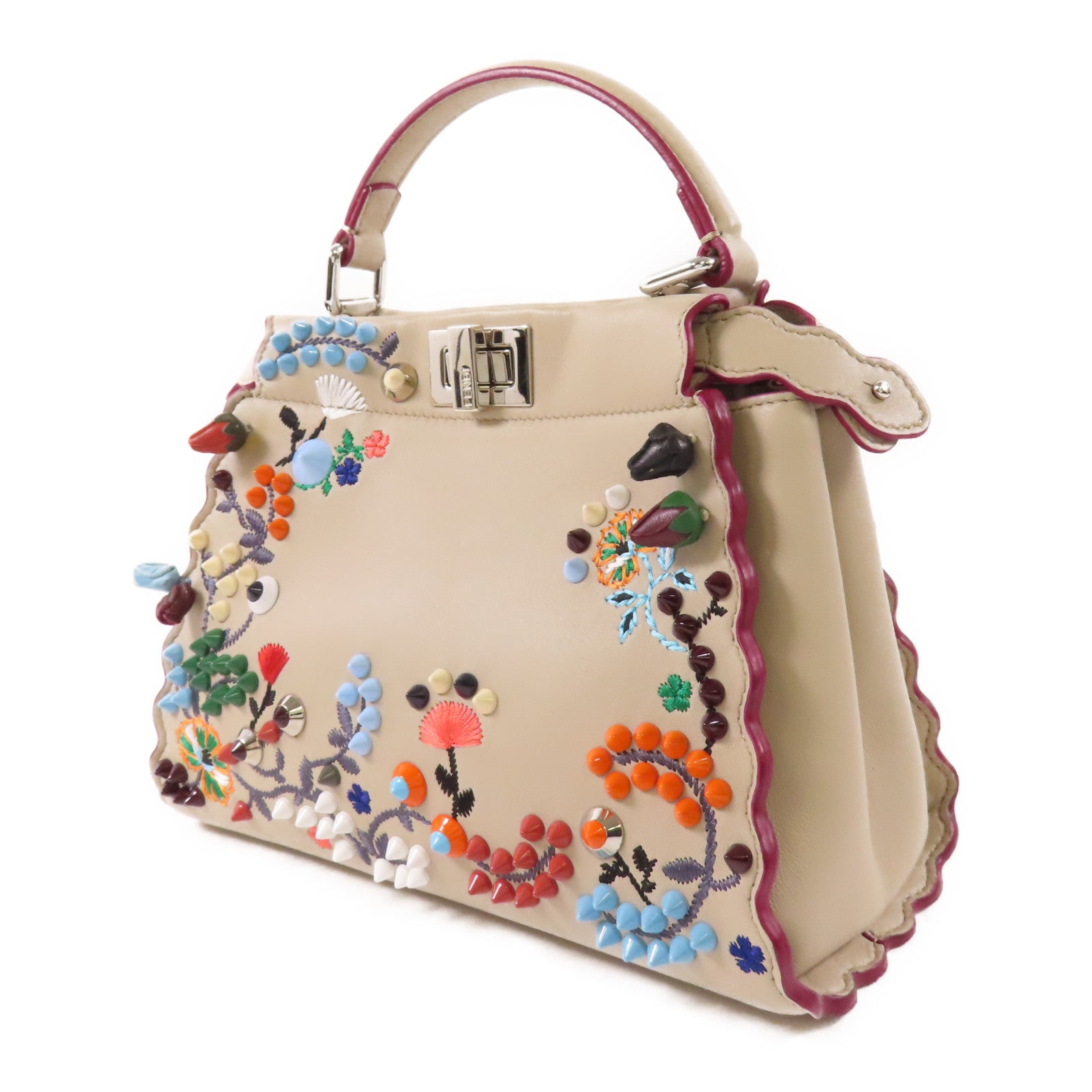 FENDI 皮革Peekaboo銀扣手挽肩背兩用袋