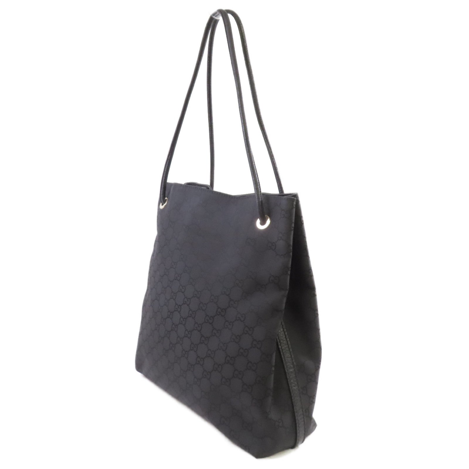 GUCCI 塗層帆布Tote Bag銀扣肩背袋黑色