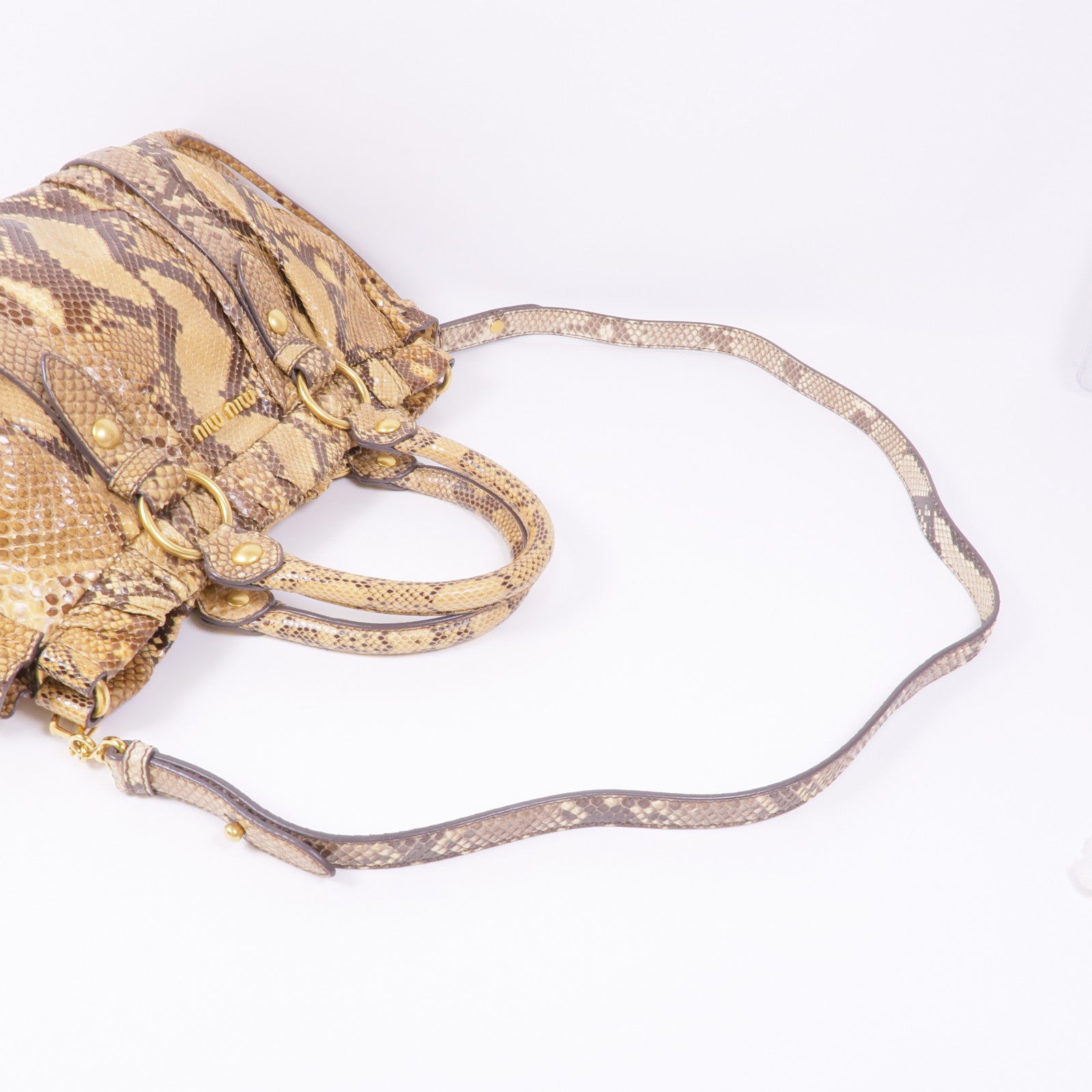 Miu Miu 蛇皮皮革2 Way Shoulder金扣手挽肩背兩用袋