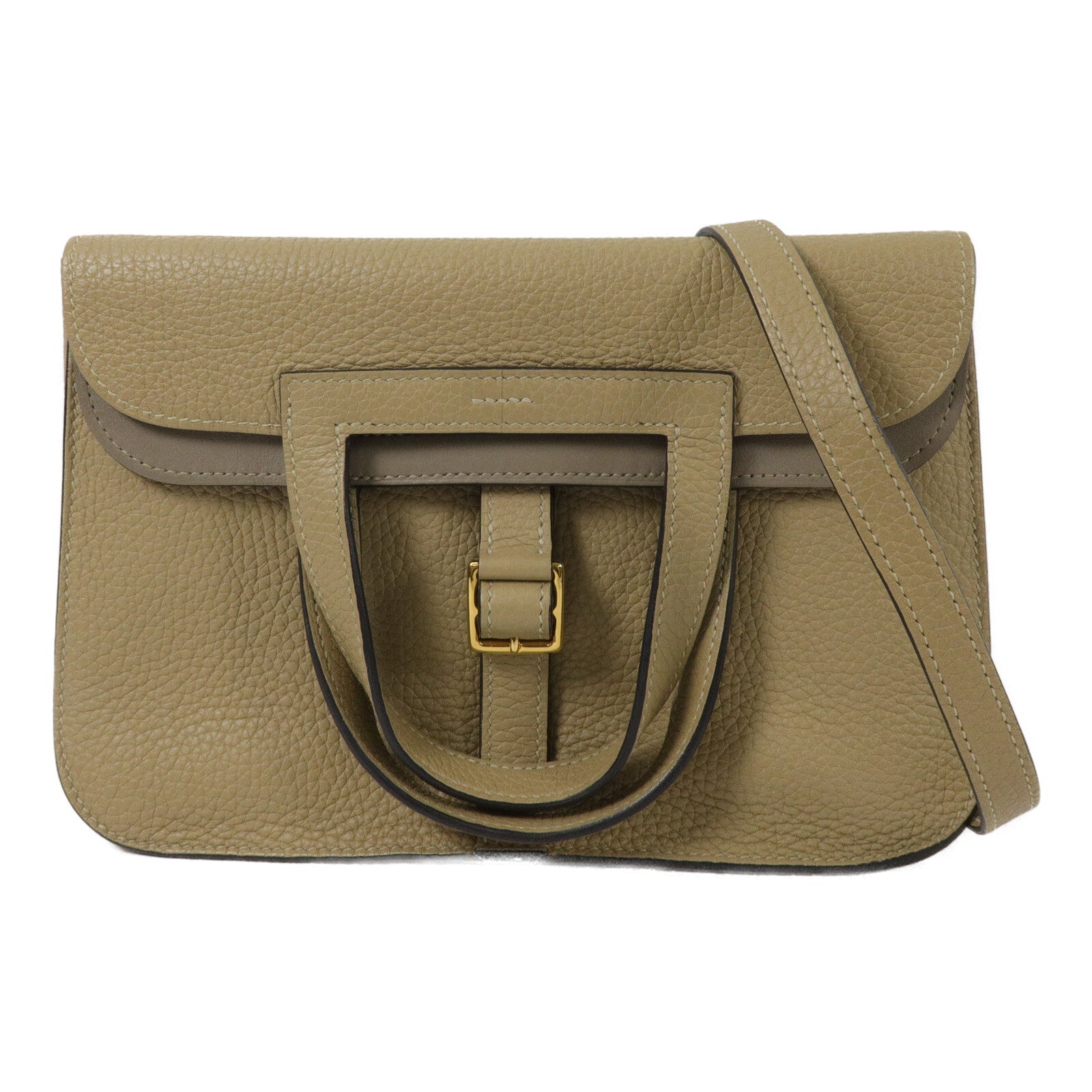 HERMES Clemence皮革/Swift皮革Halzan 25手挽肩背兩用袋Trench/Etoupe