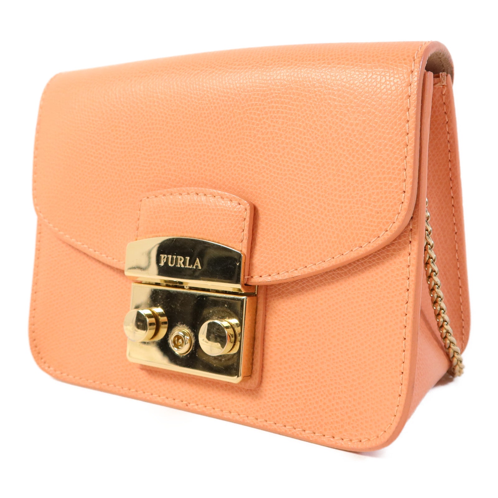 Furla 牛皮皮革Chain Shoulder Bag金扣鏈帶肩背袋