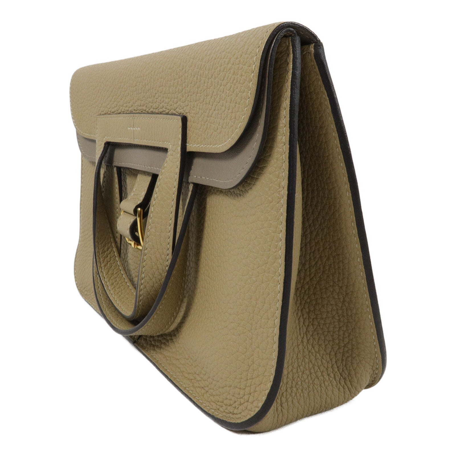 HERMES Clemence皮革/Swift皮革Halzan 25手挽肩背兩用袋Trench/Etoupe