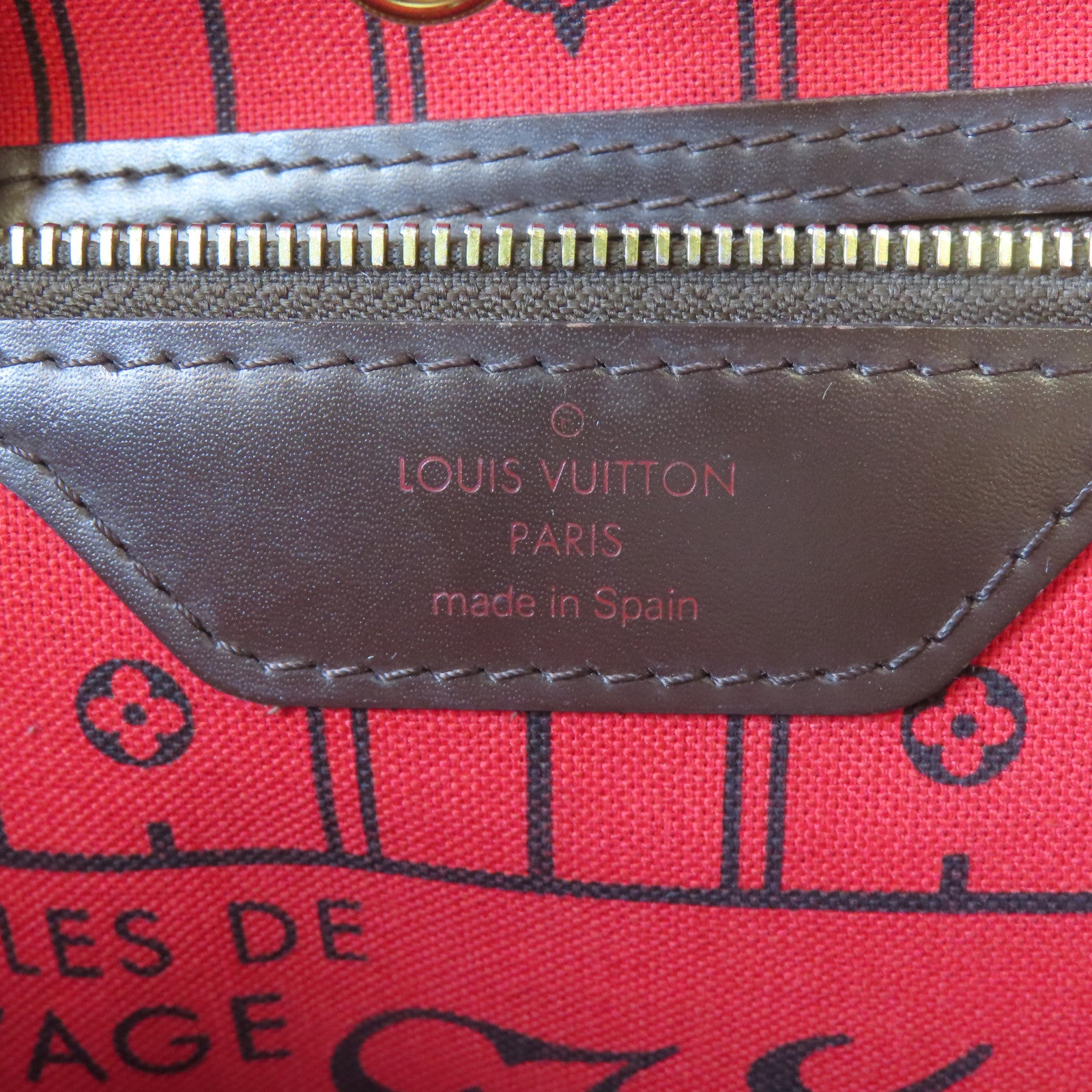 LOUIS VUITTON Damier Neverfull MM金扣肩背袋/手挽袋啡色