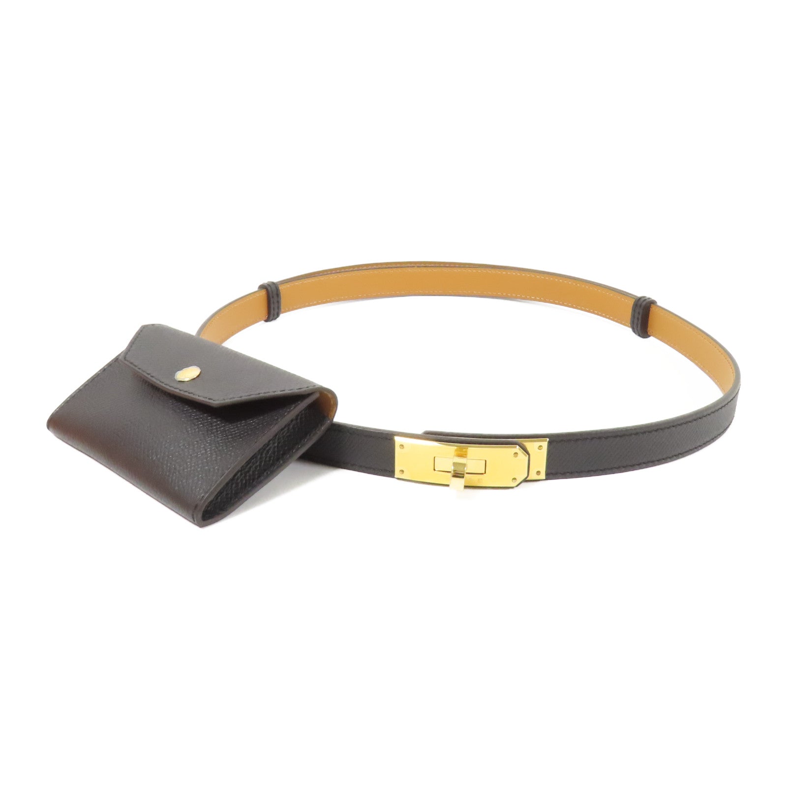 HERMES Epsom皮革Kelly Pocket 18 Belt金扣皮帶Black